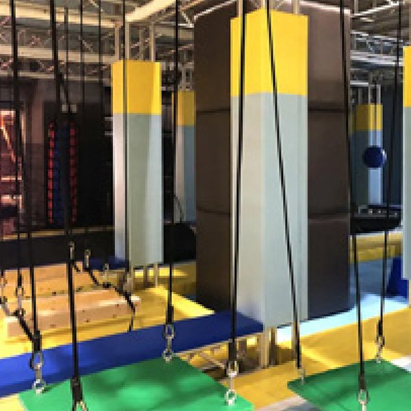 Hanging Ninja Park, where several ropes are connected by pull rings at the bottom, allowing children to practice and play.