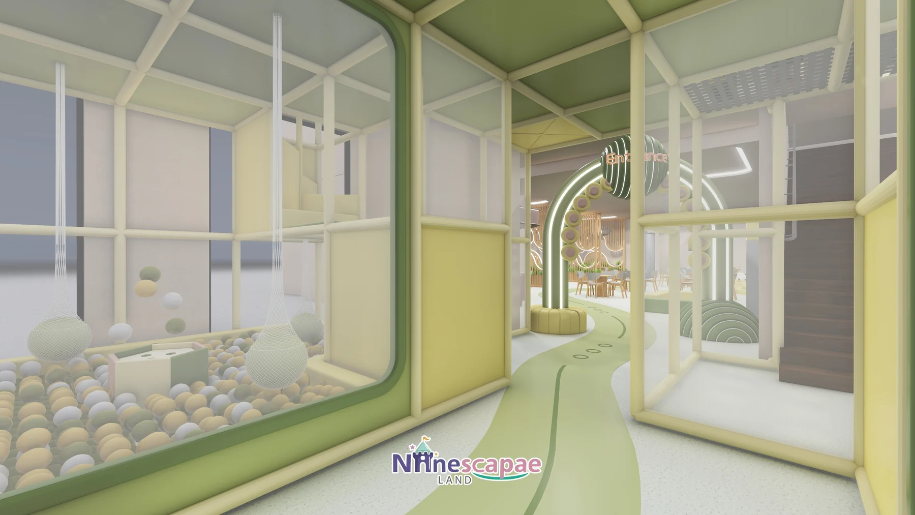 1035㎡ Indoor Playground in Germany indoor playground Germany 2 Germany - Option A ball pool with net tower and bubble pendant lights