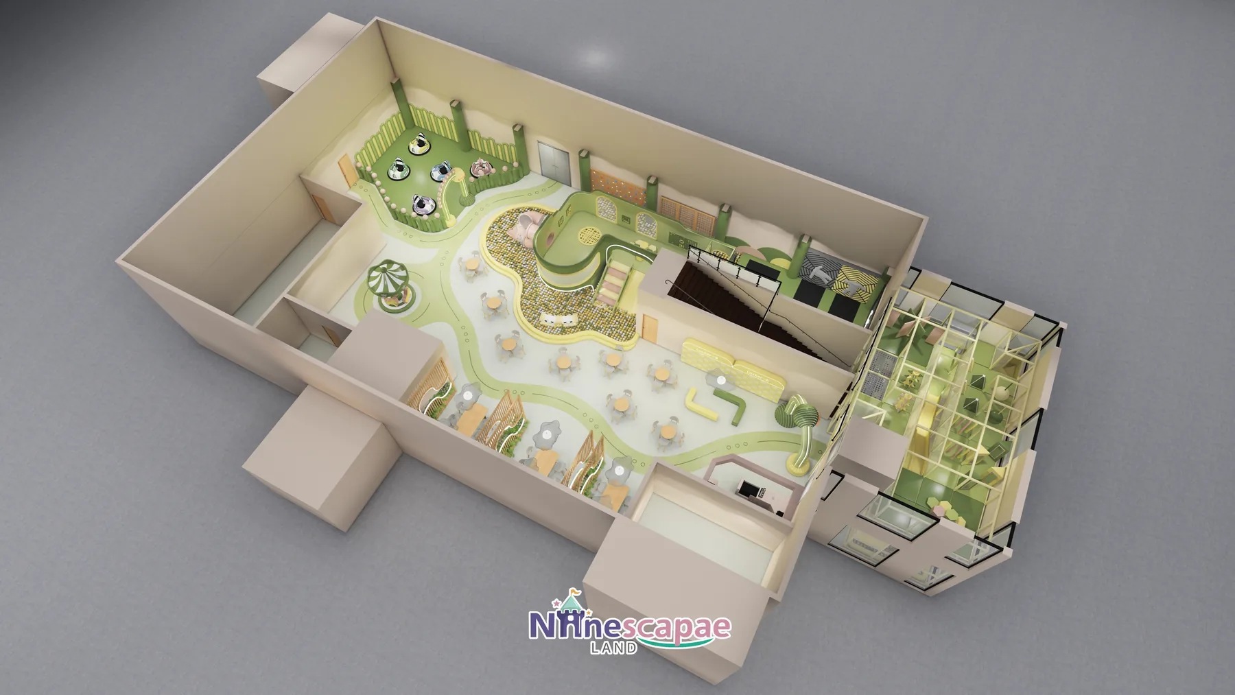 1035㎡ Indoor Playground in Germany indoor playground Germany 14 Germany 1035sqm playground - axonometric view of the garden theme concept