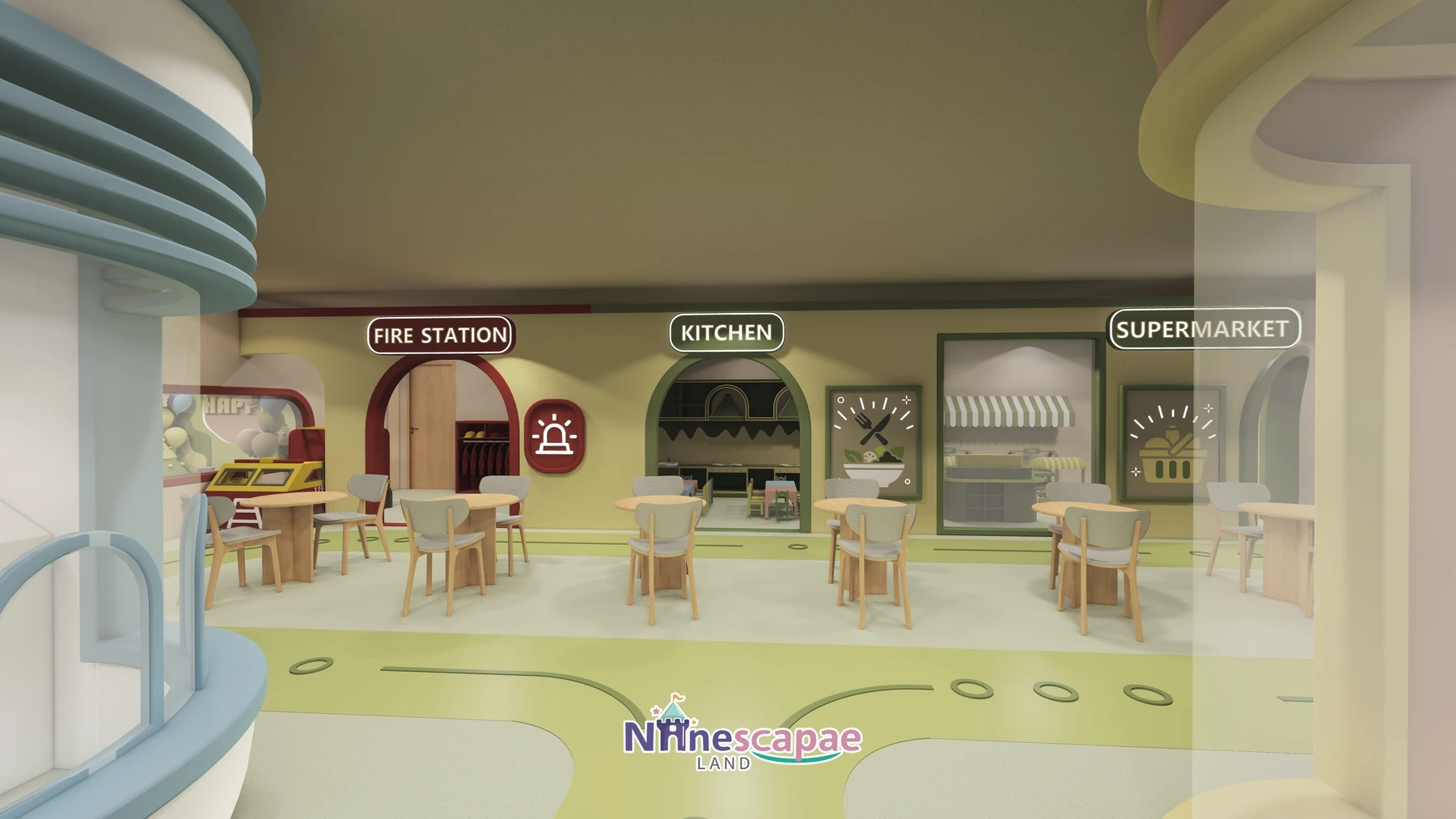1035㎡ Indoor Playground in Germany indoor playground Germany 4 Germany - Role-play street - fire station and supermarket facades