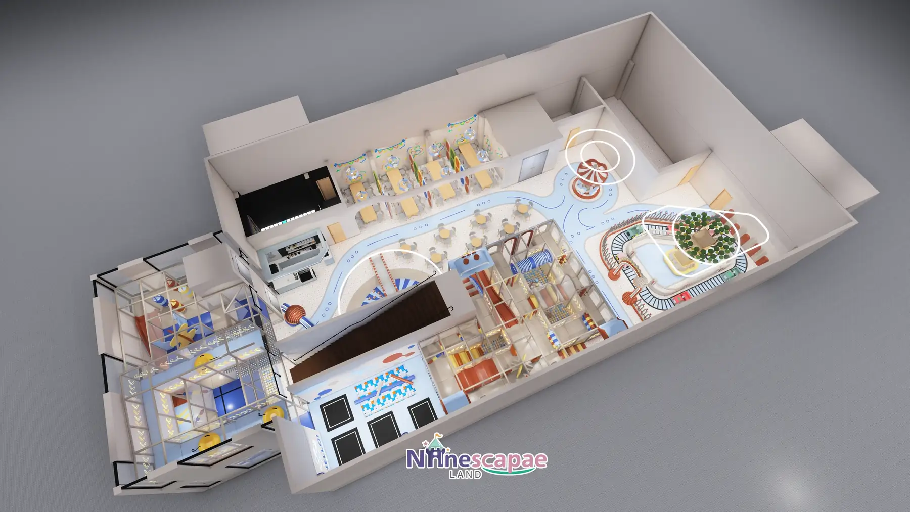 1035㎡ Indoor Playground in Germany indoor playground Germany 1 Germany - Option B axonometric view - circus and train theme