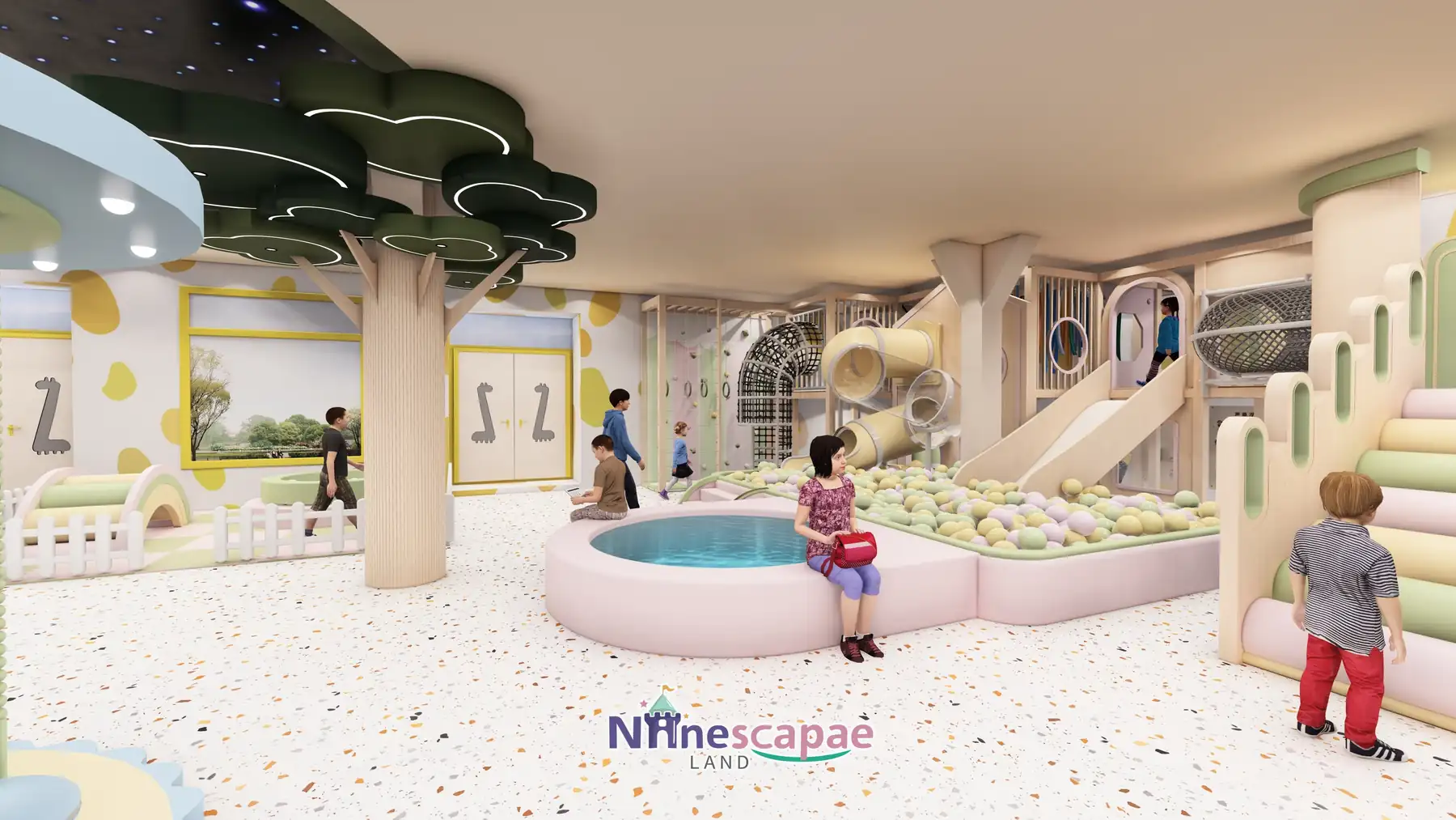 Latvia - Cloud-canopy tree, round pool and slide combination