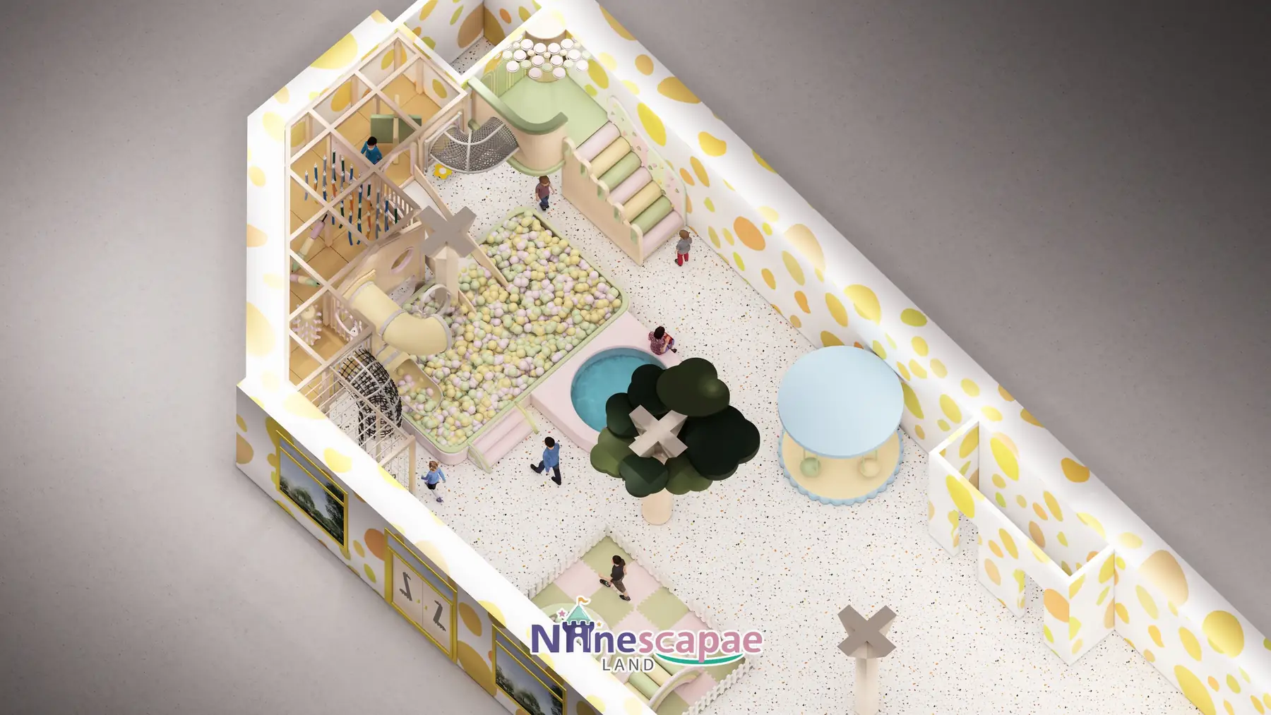 Latvia 112sqm soft play centre - top view showing the entrance-side layout