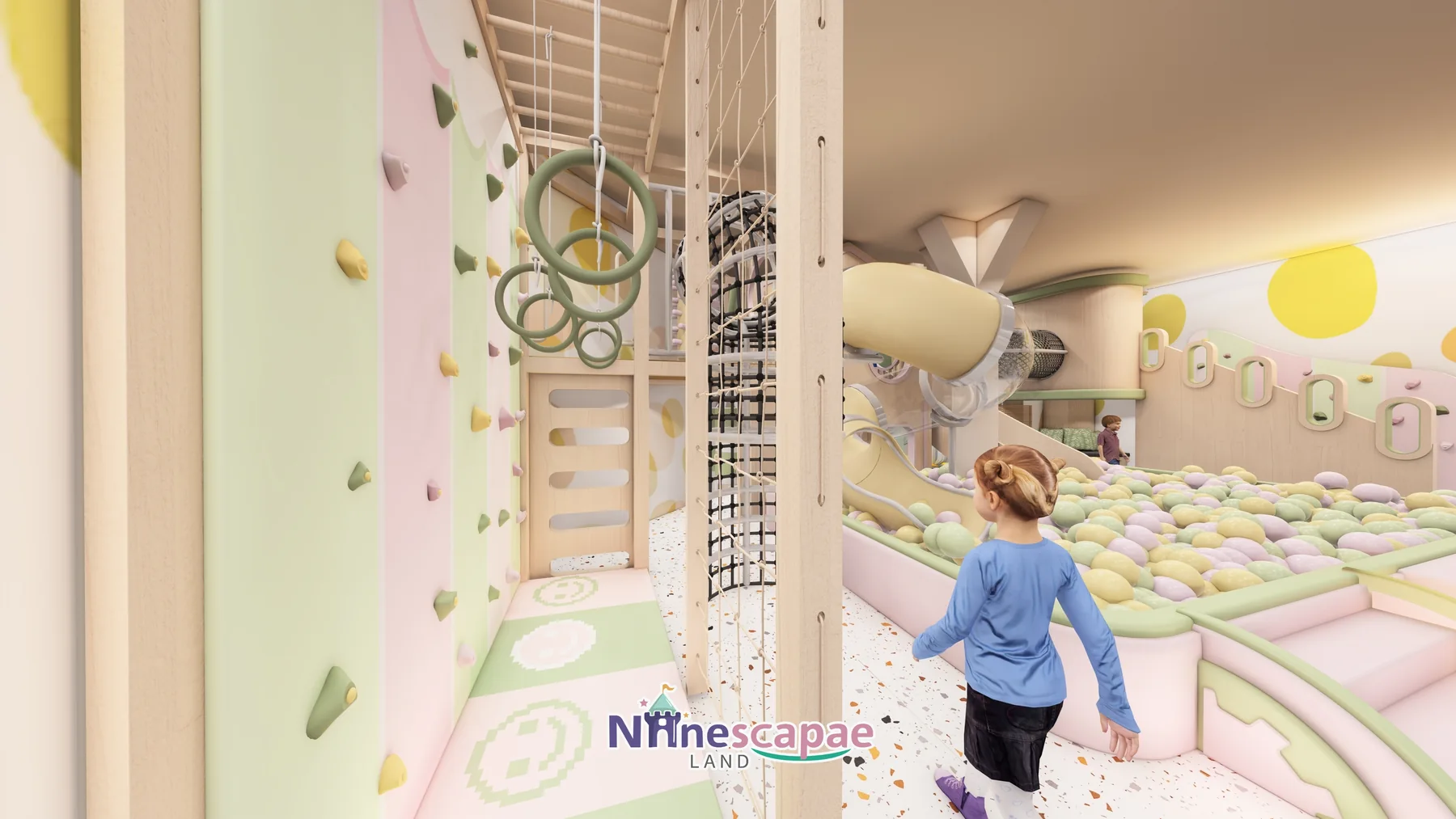 Latvia - Climbing wall, hanging rings and ball pool combo panorama