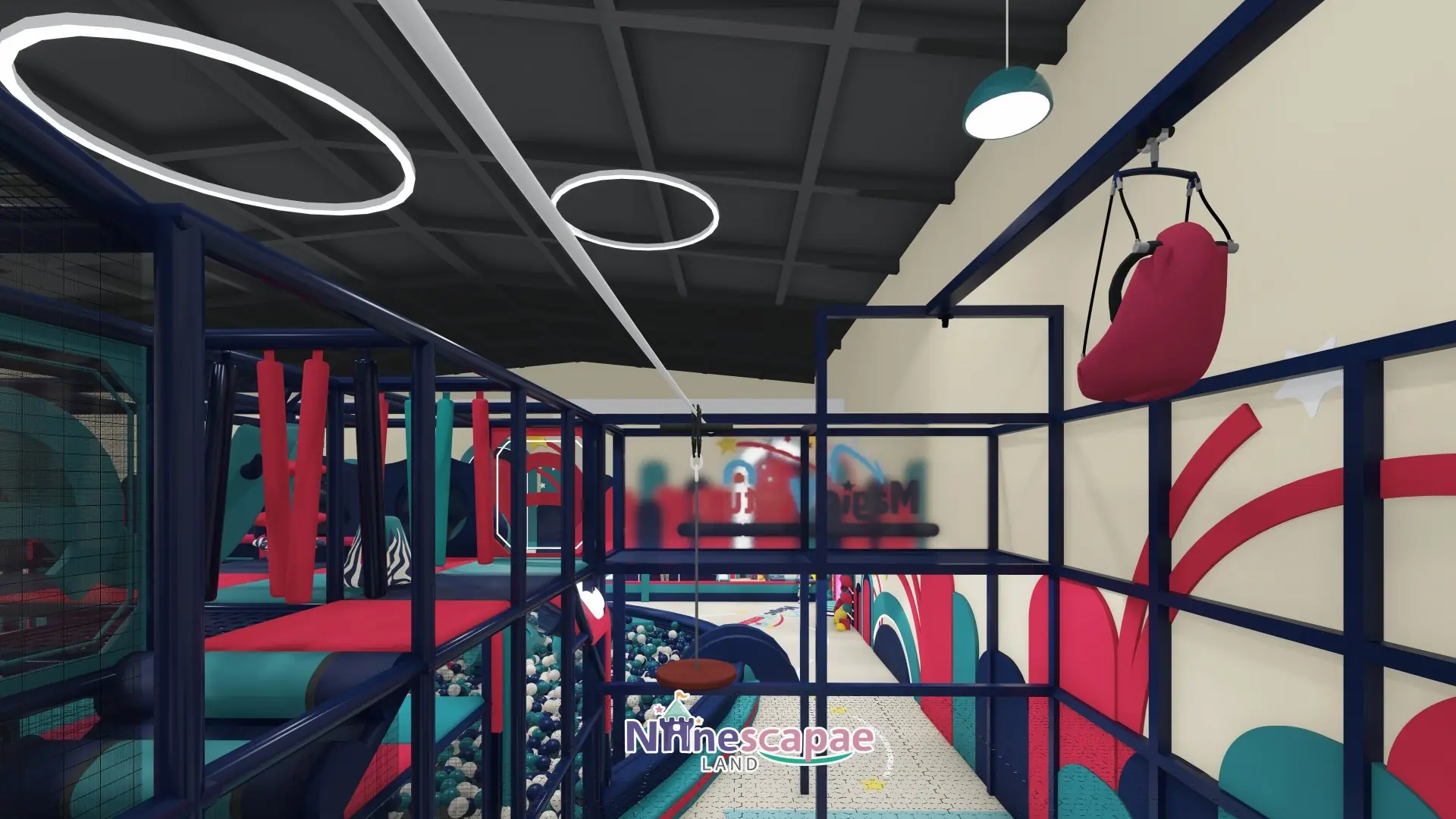 Indoor Zipline Equipment for FECs & Malls – Sky Rider Hang Glider Ride sky rider,aerial zip line,kids zip line adventure,indoor flying attraction,suspended ride 8 Spain Indoor Play Project Image 1