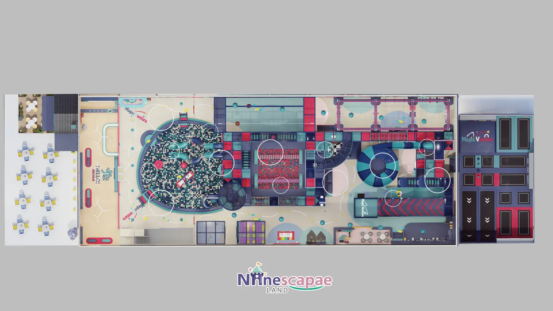1200㎡ Indoor Playground Project in Spain indoor playground Spain 13 Spain 1200sqm indoor playground - colour floor plan with zoning and circulation