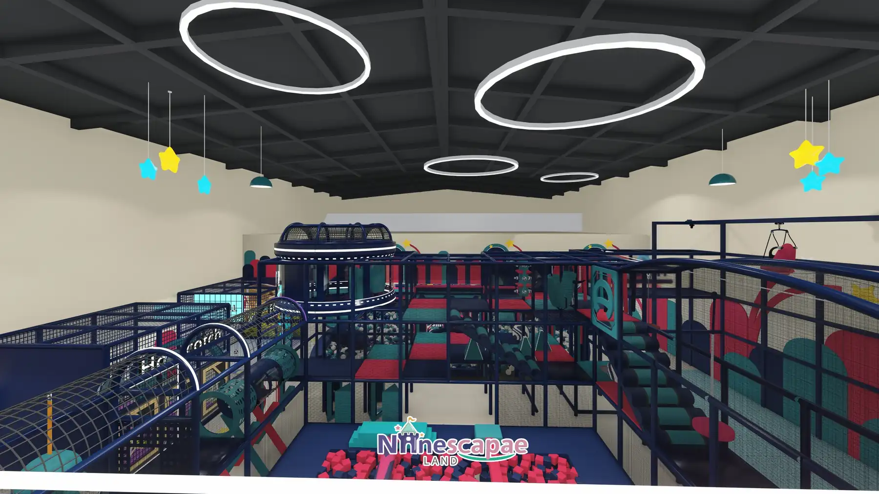 1200㎡ Indoor Playground Project in Spain indoor playground Spain 1 Spain - Main hall panorama - slide tower and ball pool