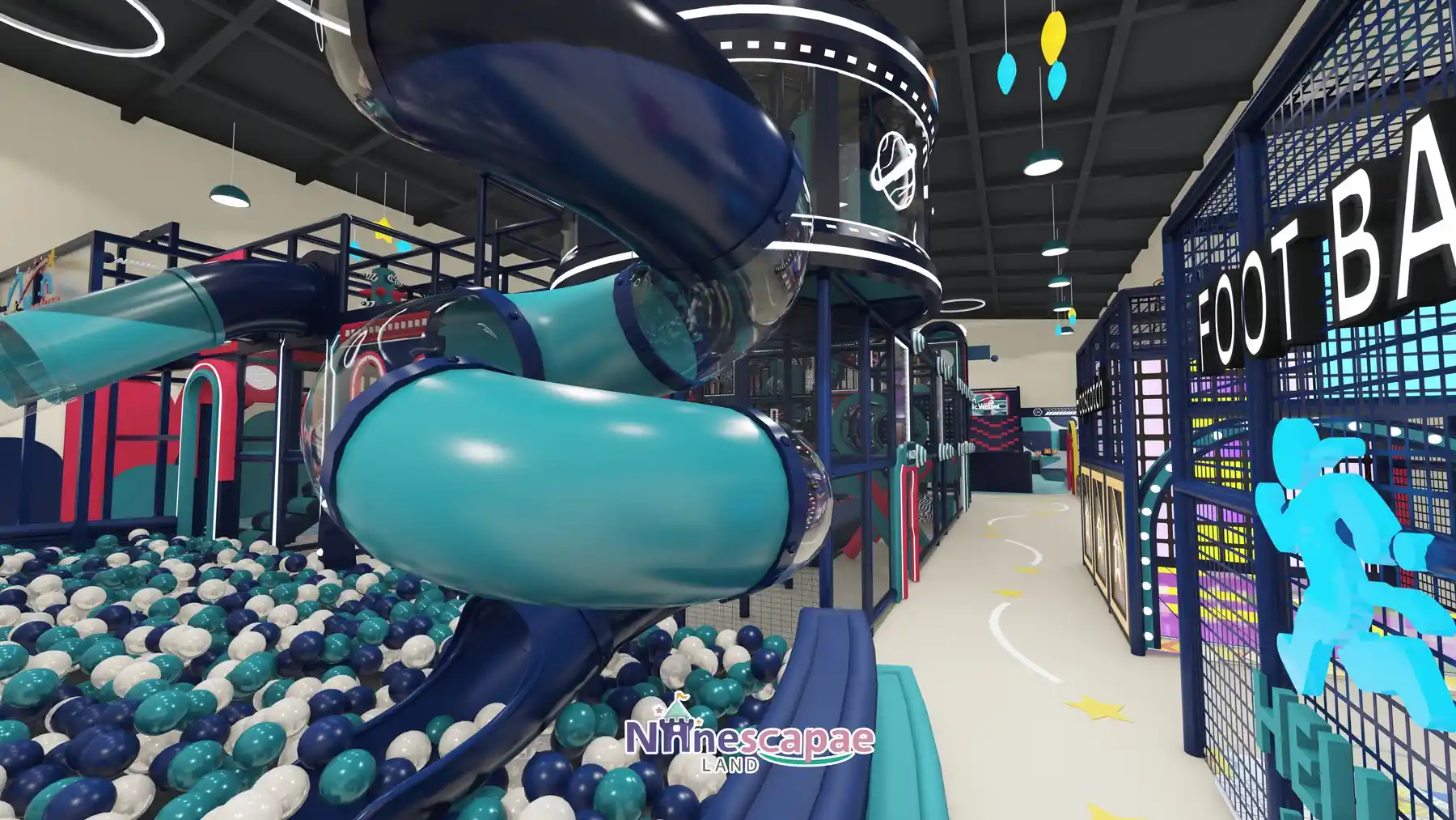 1200㎡ Indoor Playground Project in Spain indoor playground Spain 3 Spain - Three spiral slides landing in the ball pool