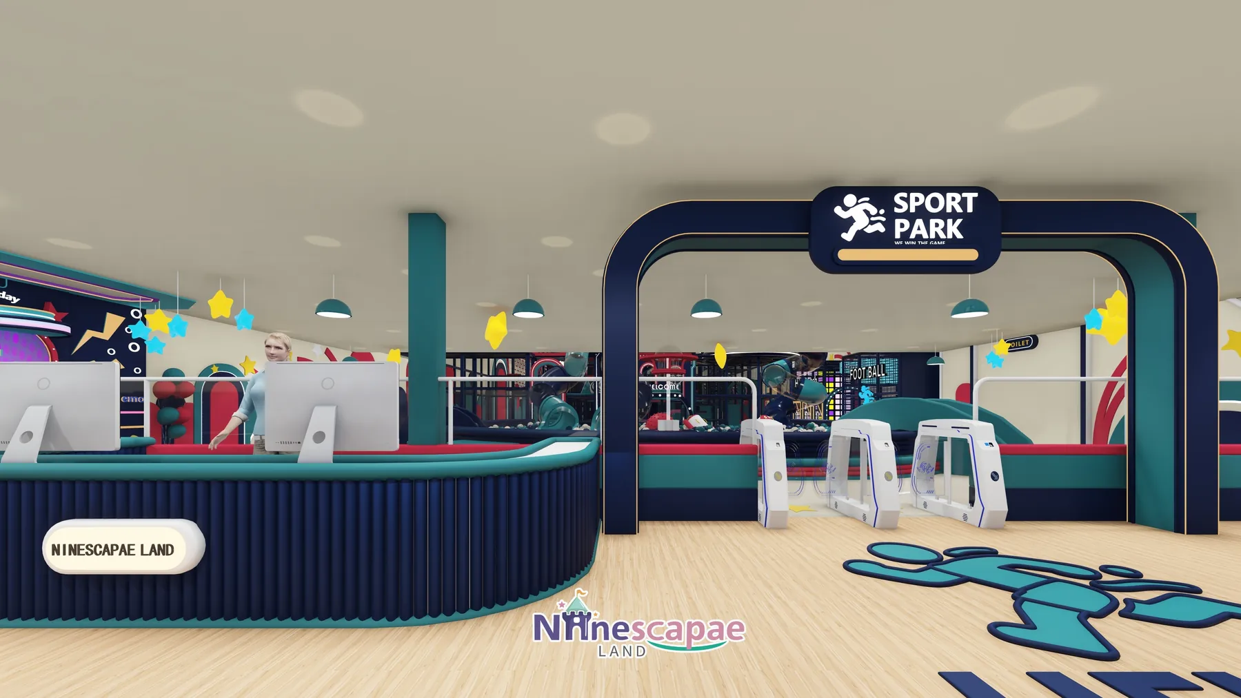 1200㎡ Indoor Playground Project in Spain indoor playground Spain 9 Spain - Reception desk, gates and SPORT PARK arch