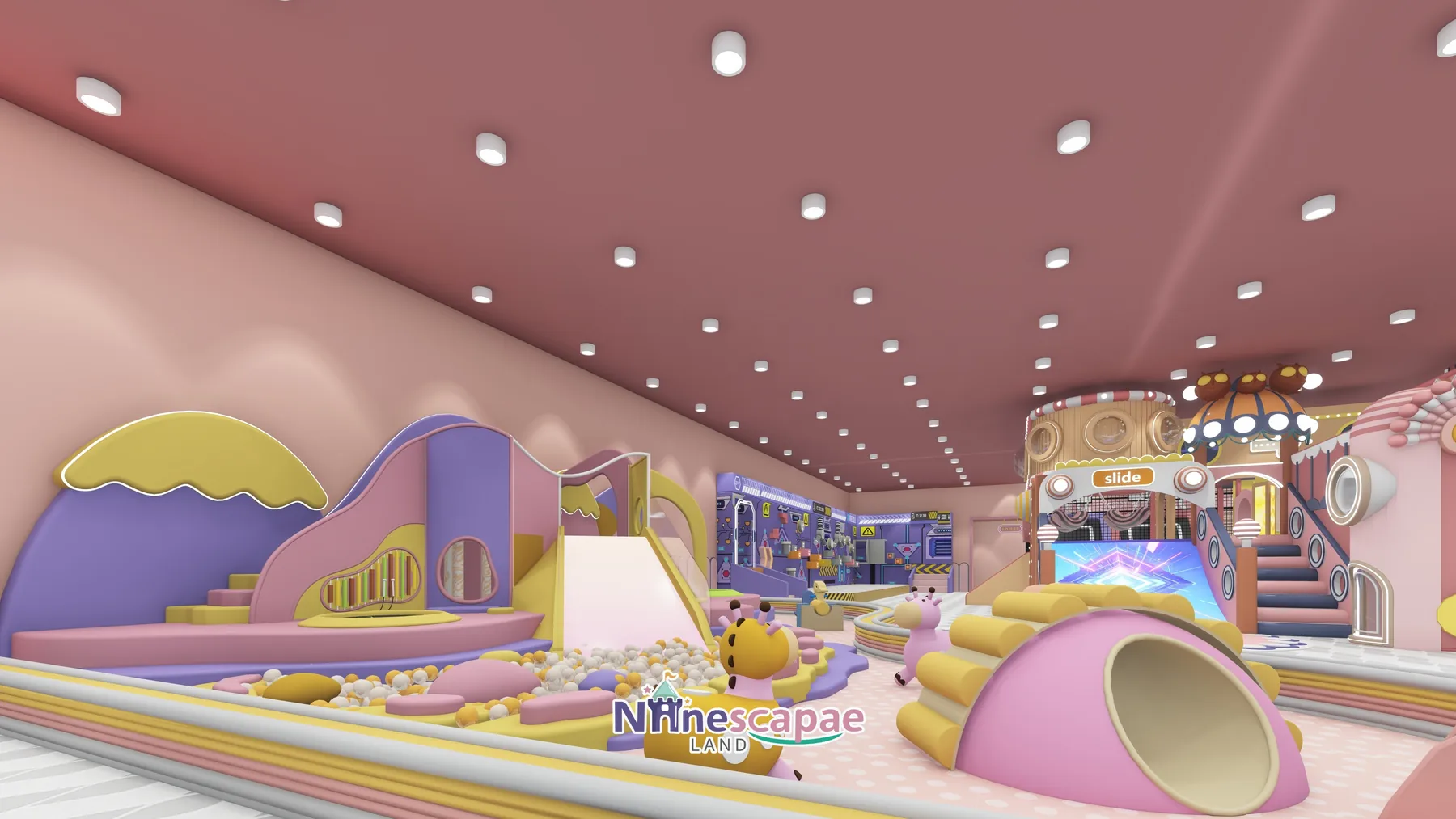 1300㎡ Indoor Playground Project in Canada indoor playground Canada 8 Canada - Toddler soft-play corner with purple-yellow slide