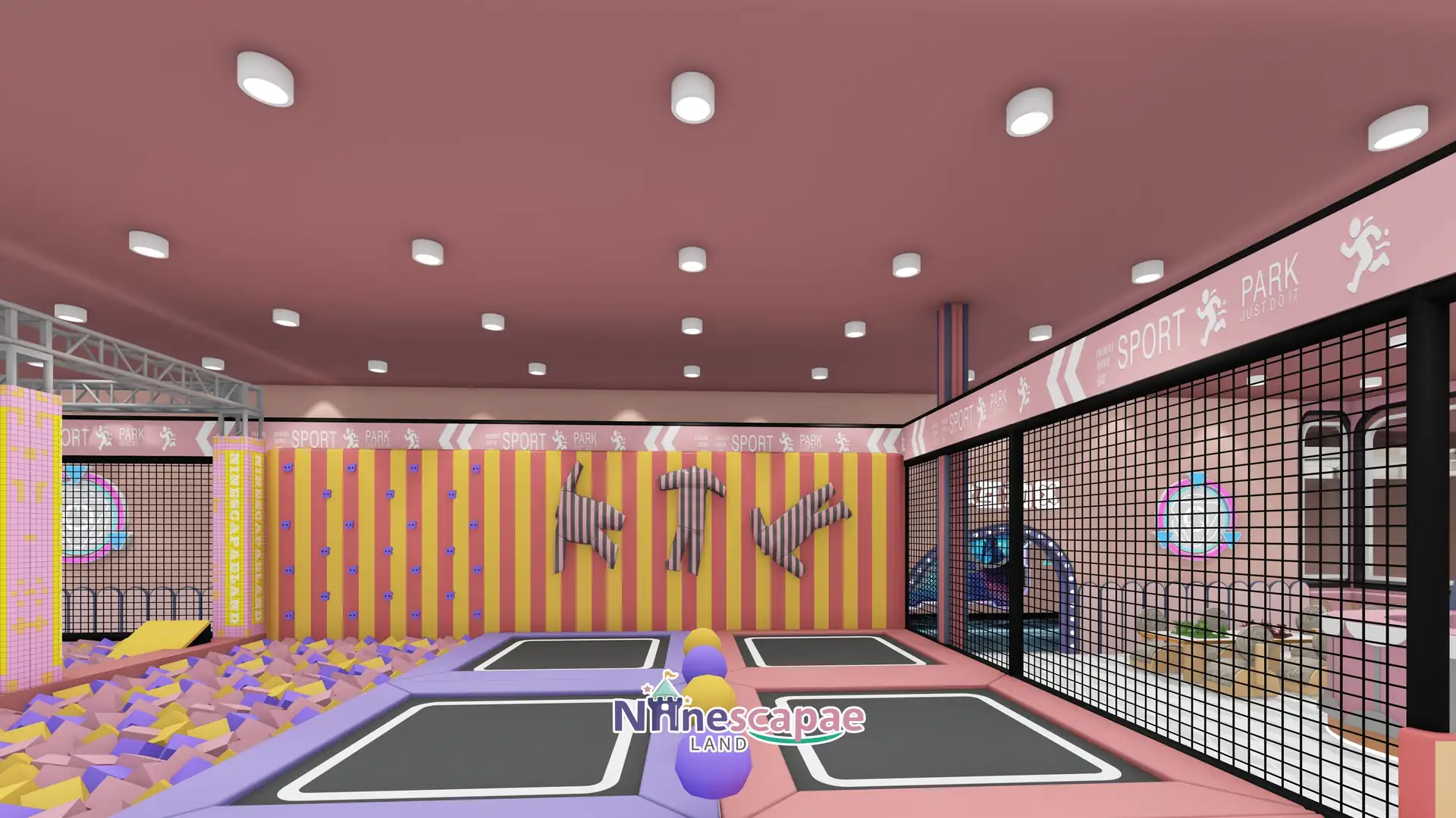 Foam pit planned together with a trampoline park layout