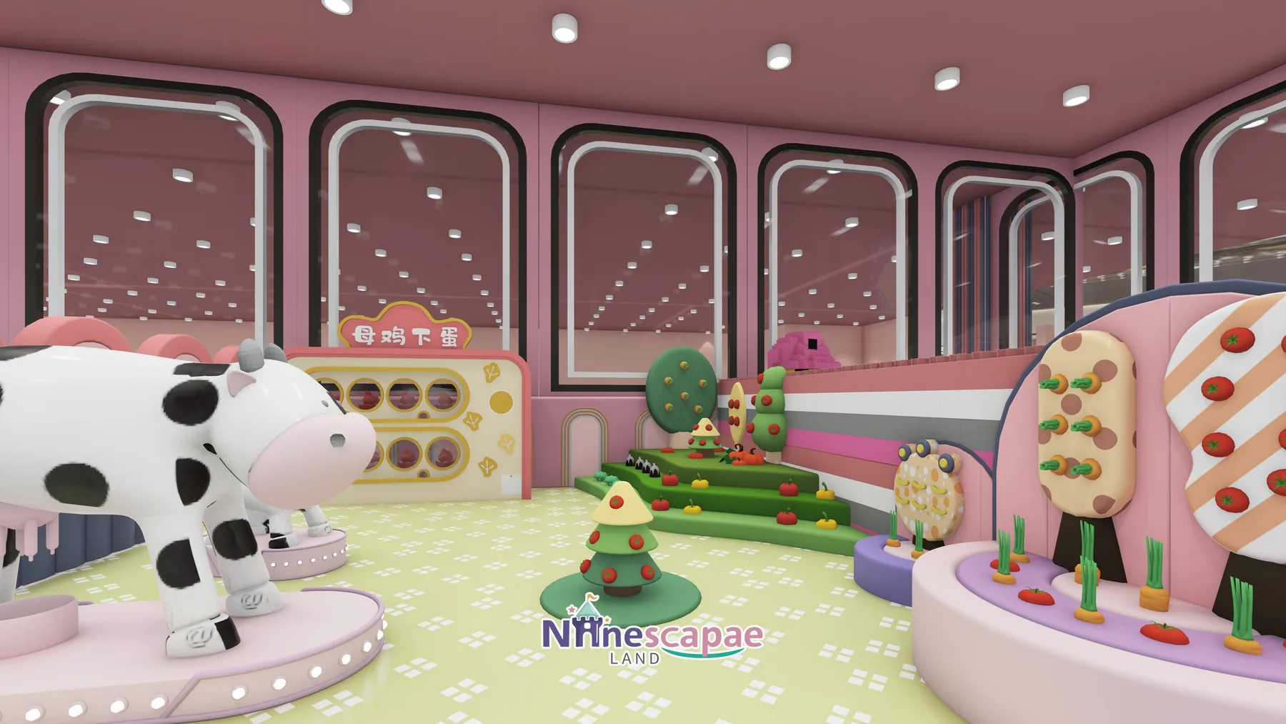 1300㎡ Indoor Playground Project in Canada indoor playground Canada 9 Canada - Happy Farm zone with cow model and hen-laying wall game