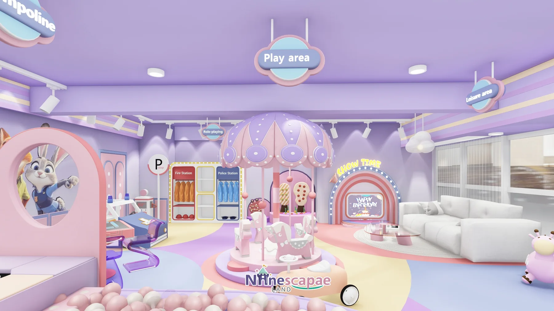 China (Guangdong) - Ball pool, carousel and parent lounge panorama