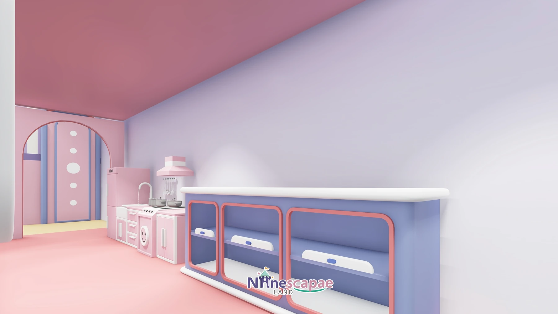 China (Guangdong) - Pink kitchen playhouse with stove, oven and sink