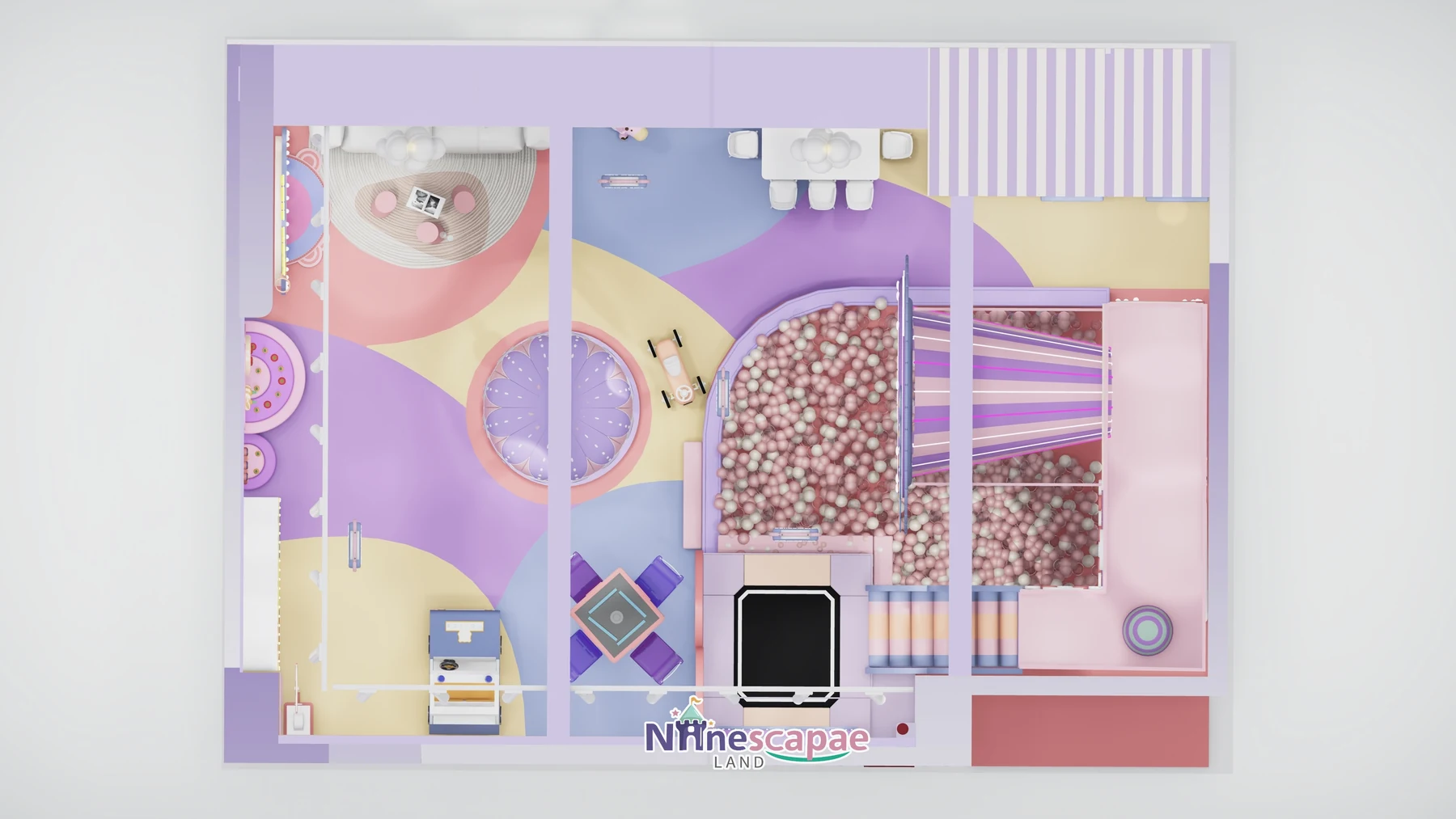 Guangdong 139sqm soft play centre - colour floor plan with zoning and circulation