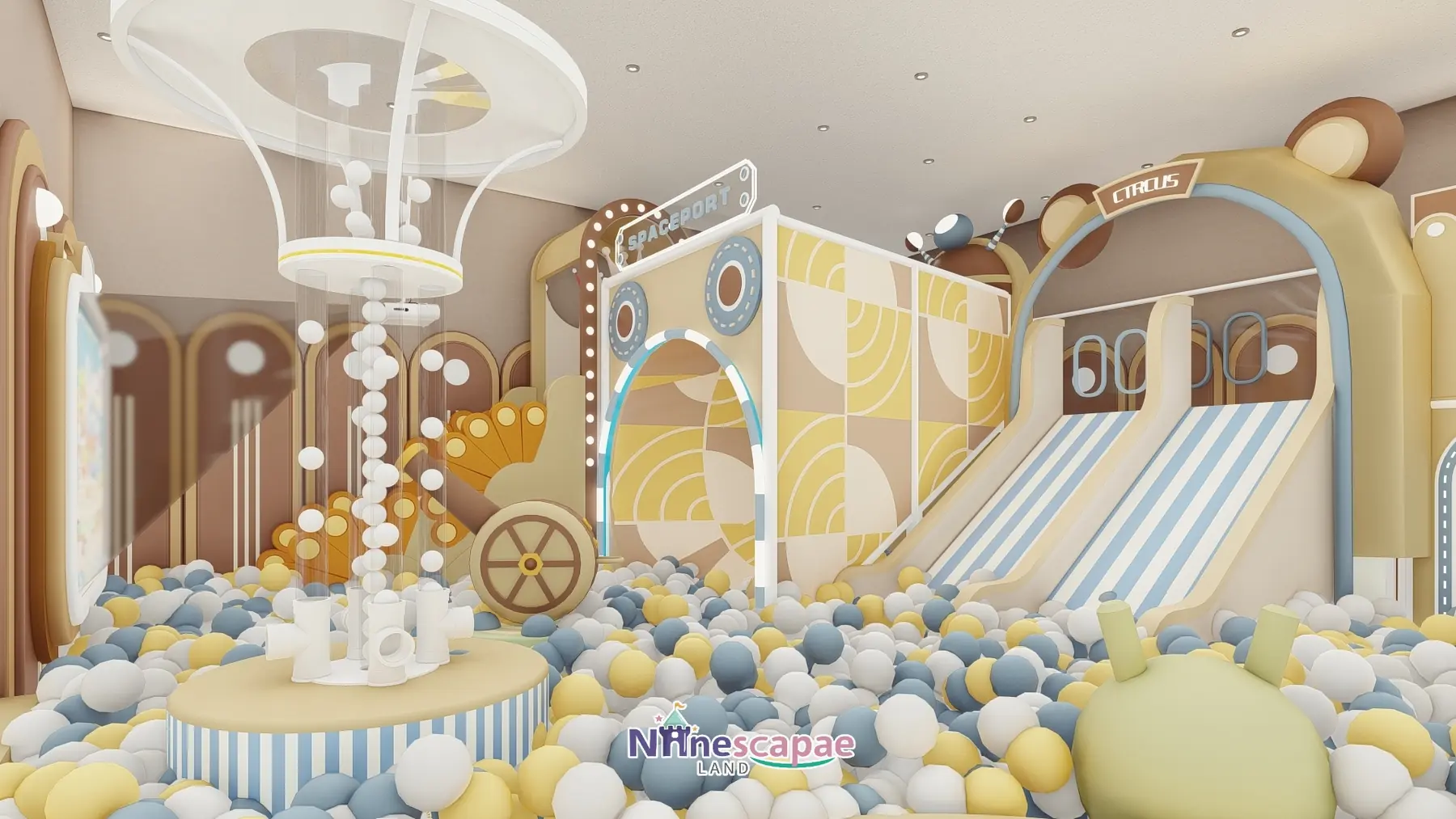 Montenegro 147sqm indoor playground - panorama of the ball pit and slide combination