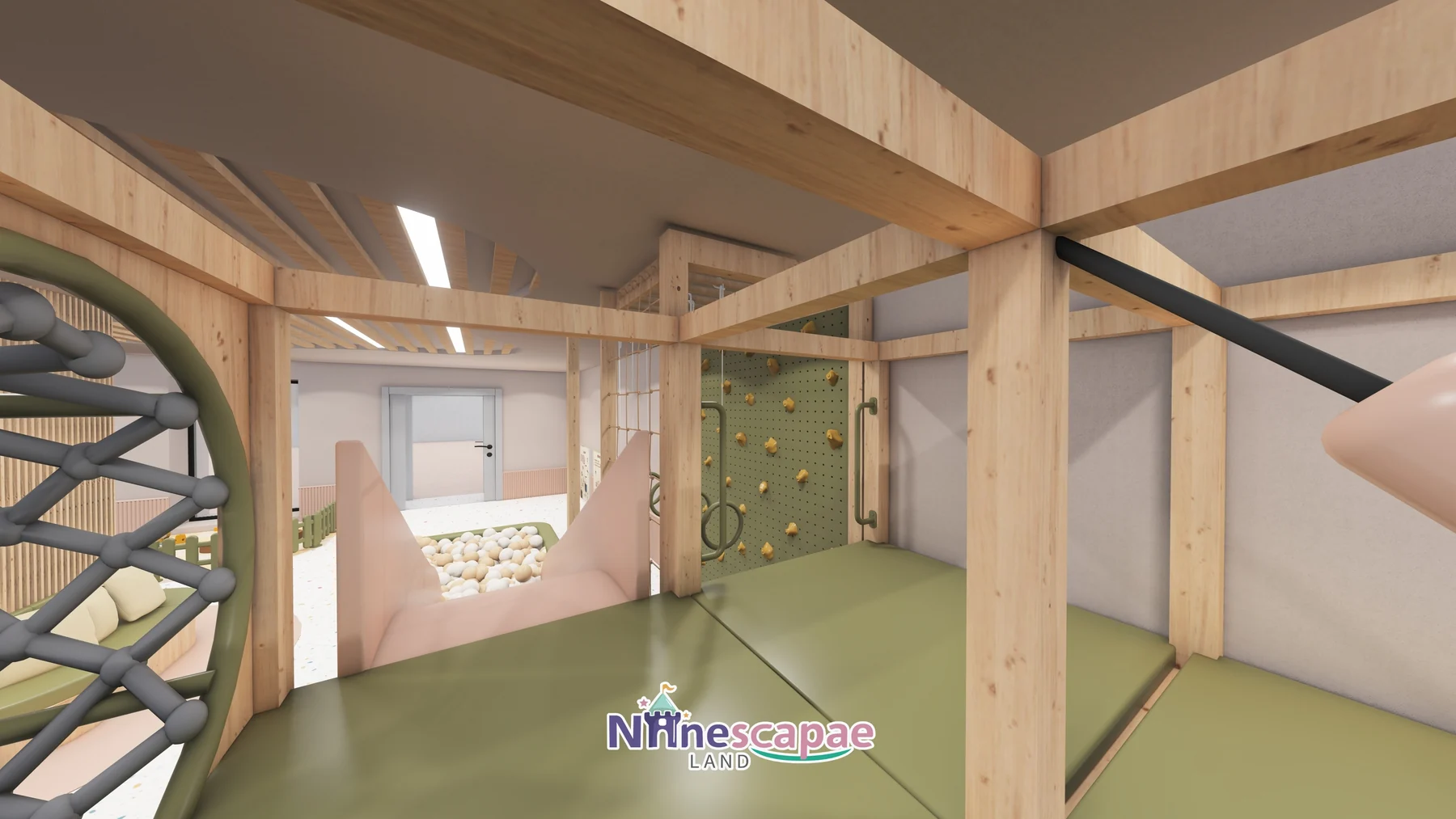 161㎡ Role-Play Centre Project in Latvia role play centre Latvia 6 Latvia - From the upper platform - ball pool, climbing wall and hanging rings