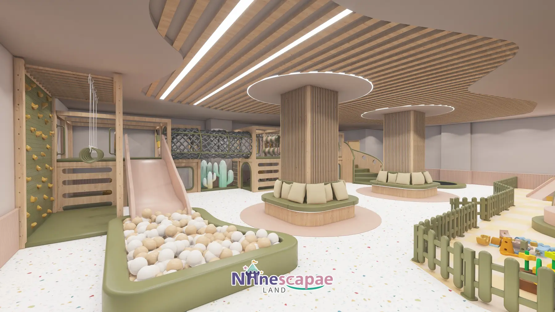 161㎡ Role-Play Centre Project in Latvia role play centre Latvia 2 Latvia - Ball pool, pink slide and central column booths panorama