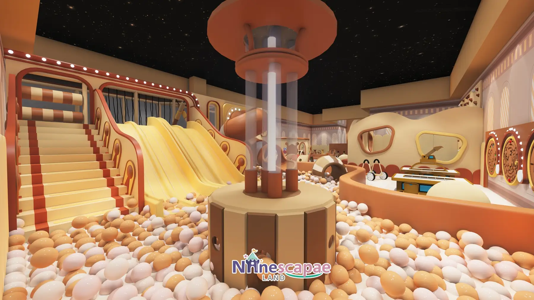 Iran - Double wave slides, ball pool and lampshade ball-drop column