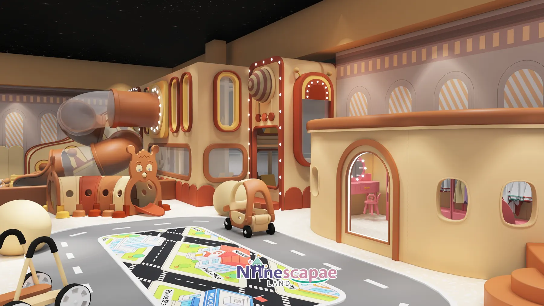 Iran - Cottage street, ride-on car and make-up playhouse by the ring road
