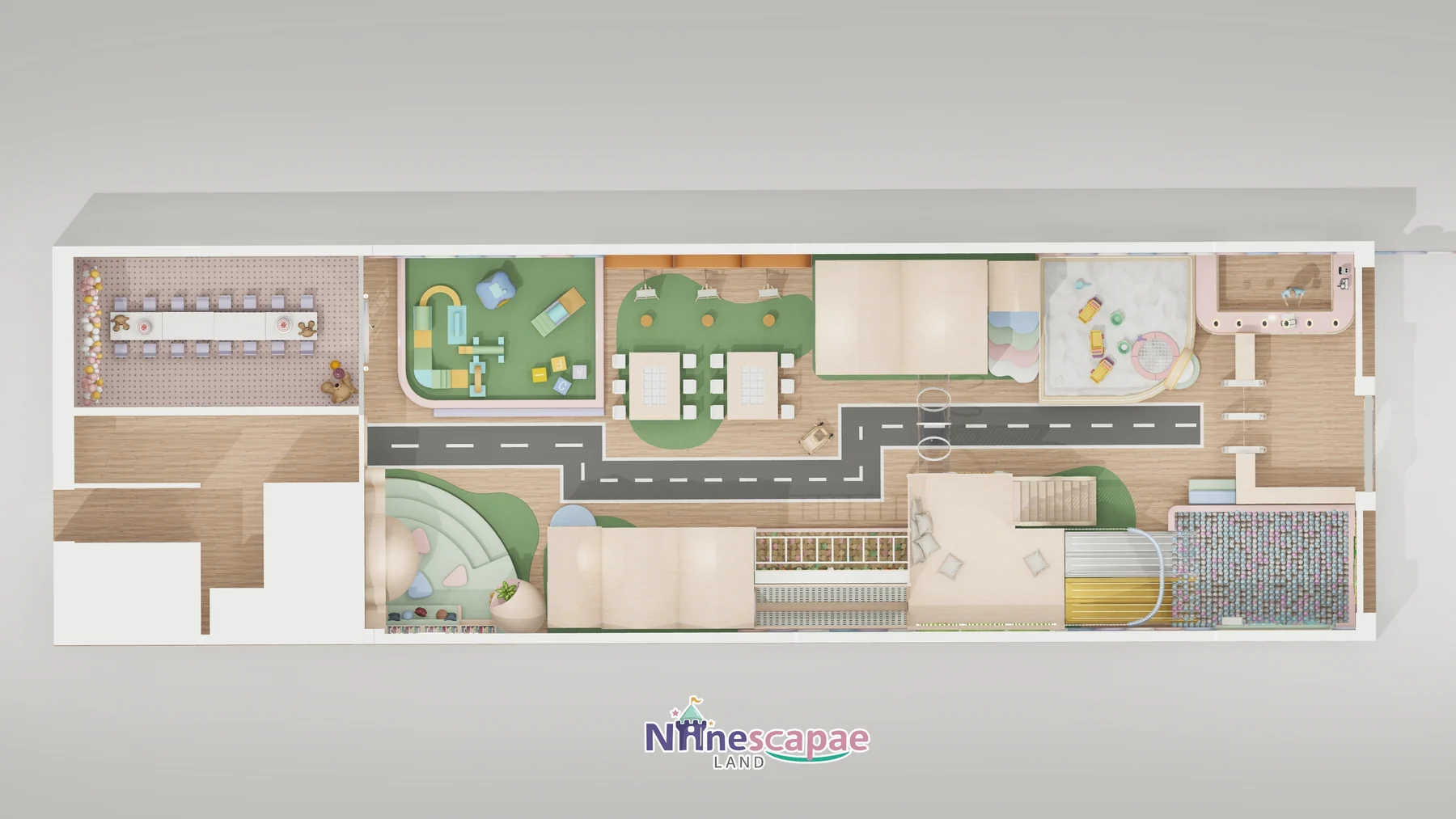 USA 245sqm soft play centre - top-view layout plan of the whole venue