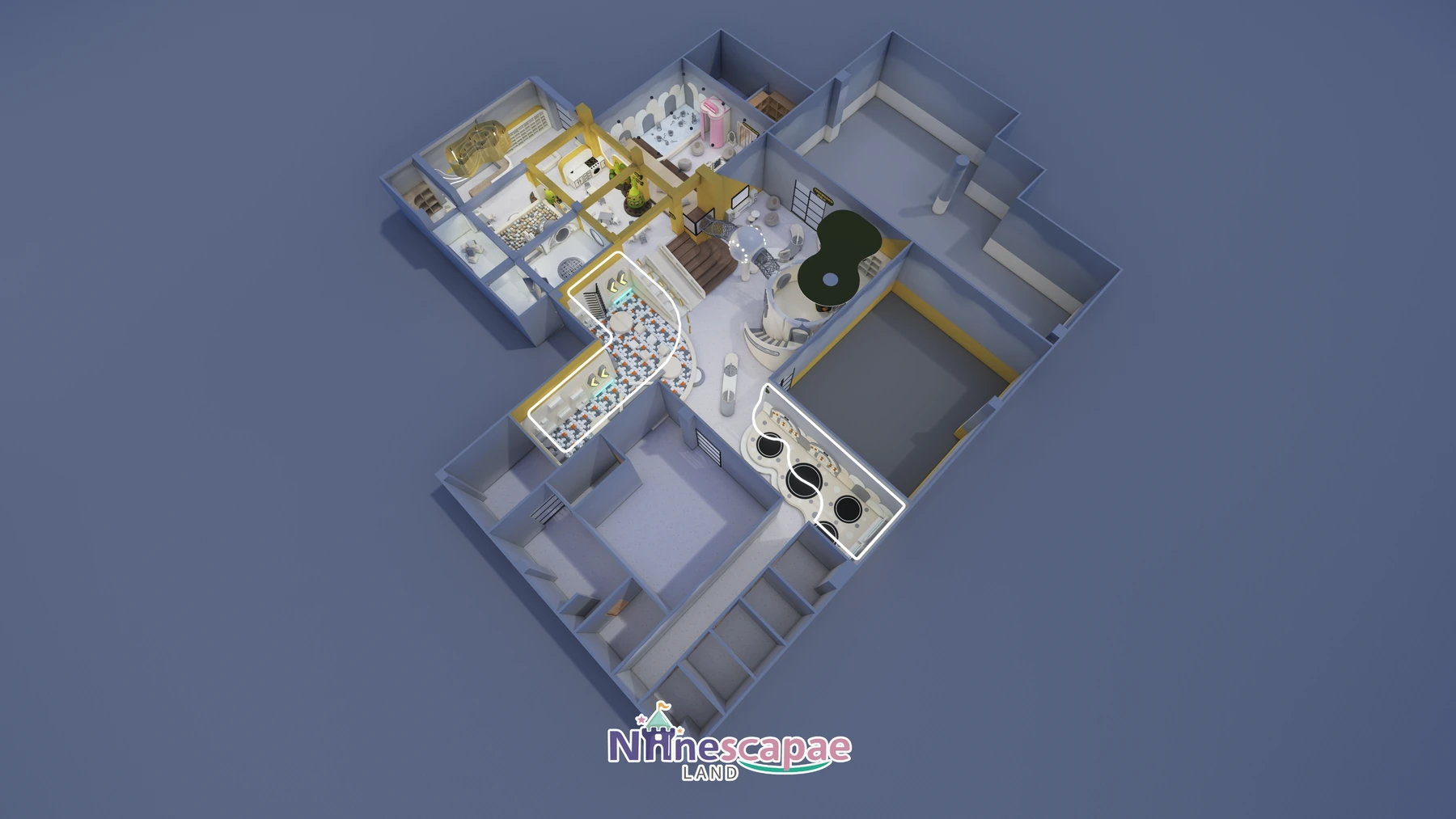 Thailand - Overhead cutaway view of the whole 285 m² floor plan