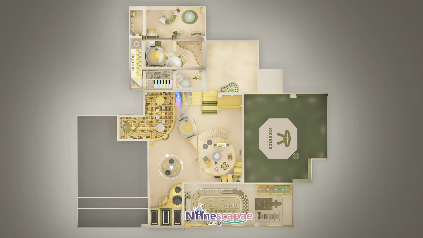 Thailand 310sqm indoor playground - top-view floor plan with zoning
