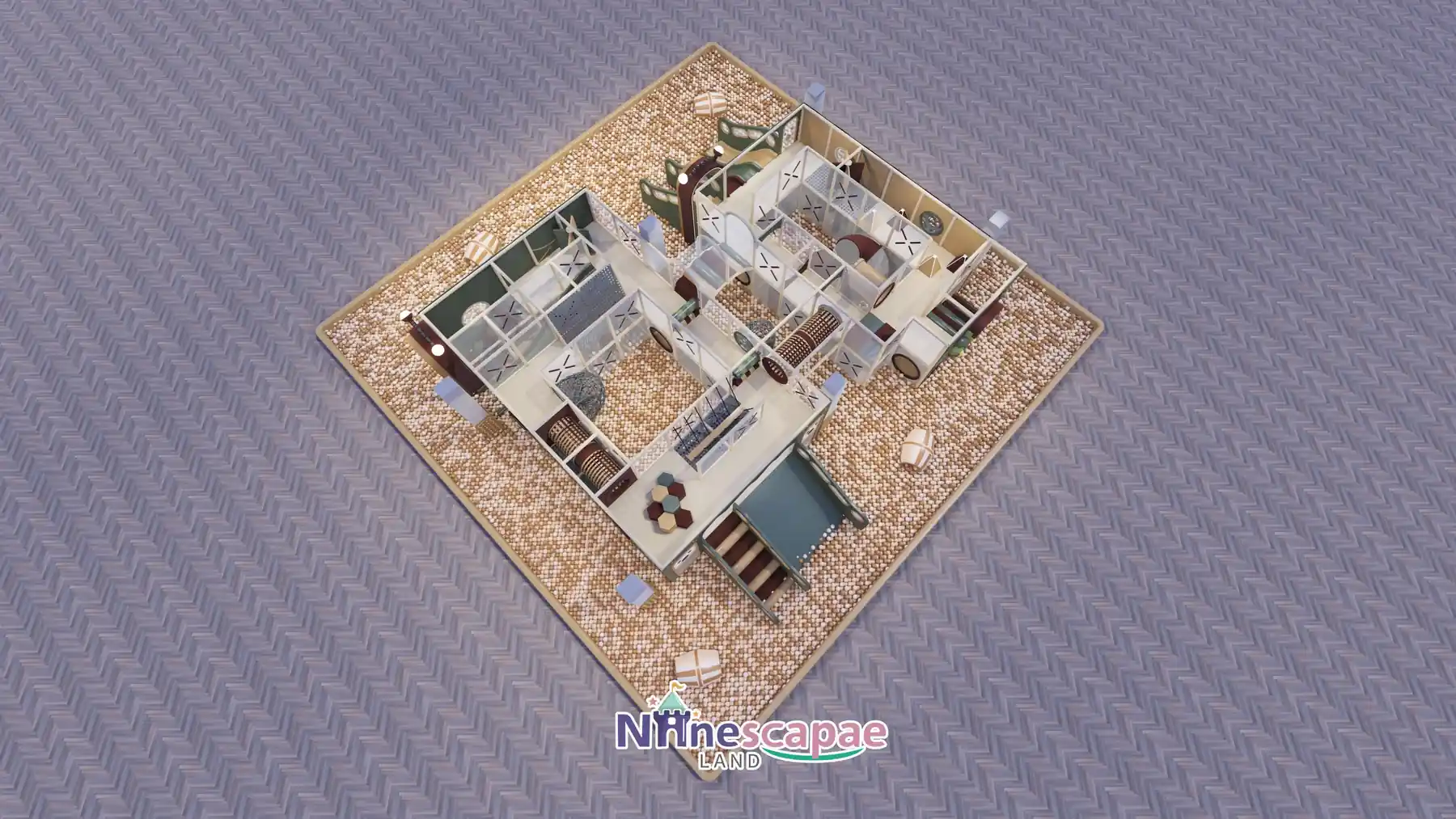 Italy - Overhead view - slide combos, maze frame and surrounding ball pool