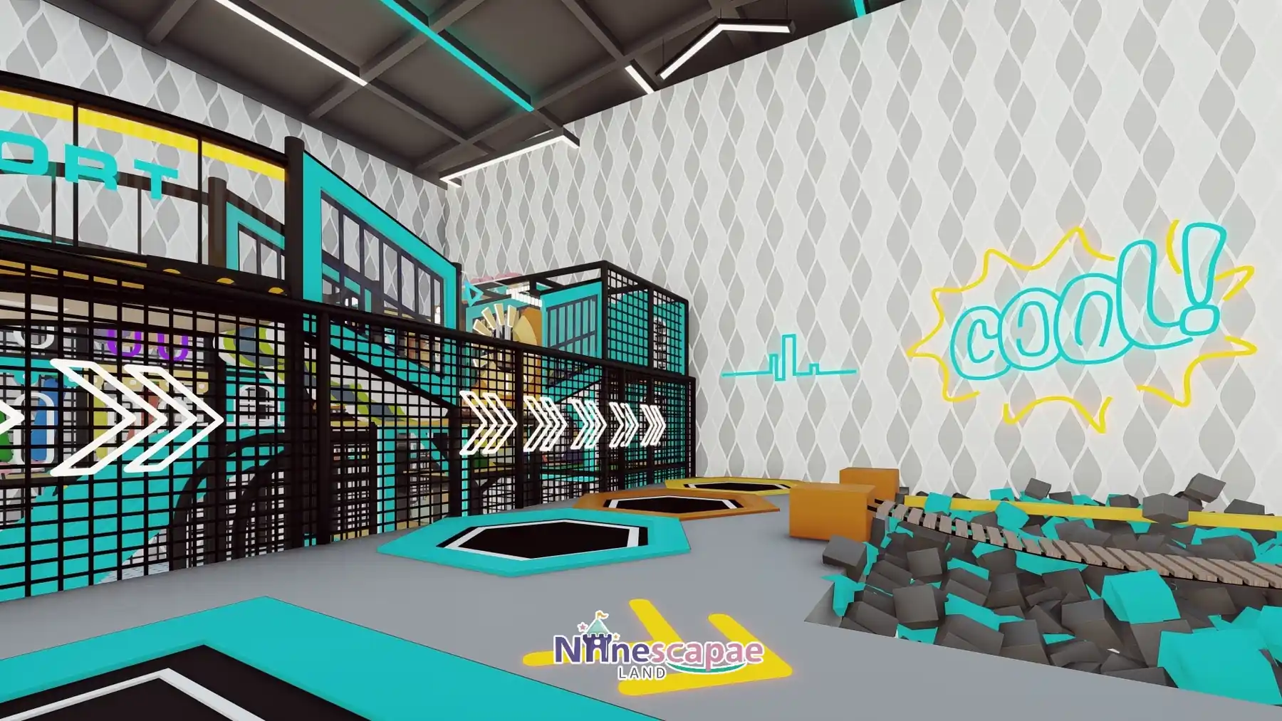 the USA - Ninja line - hexagon trampolines, jump blocks and soft arrows