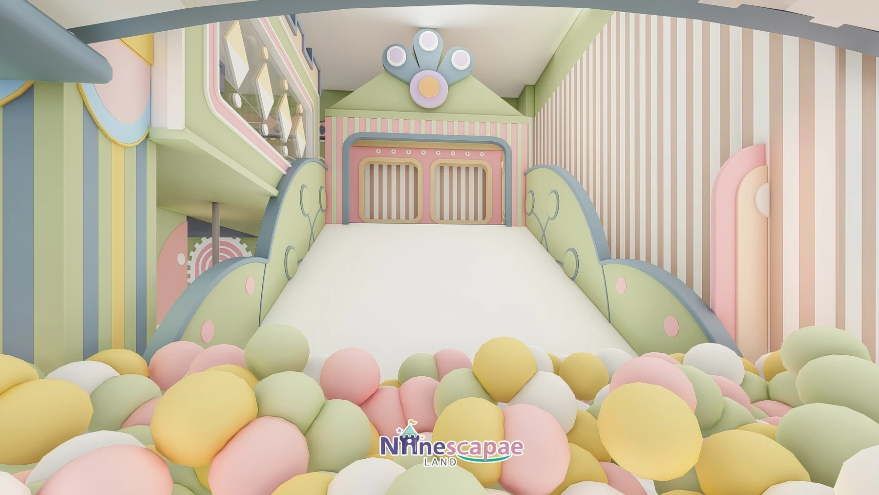 Moldova - White wave slide descending into the ball pool