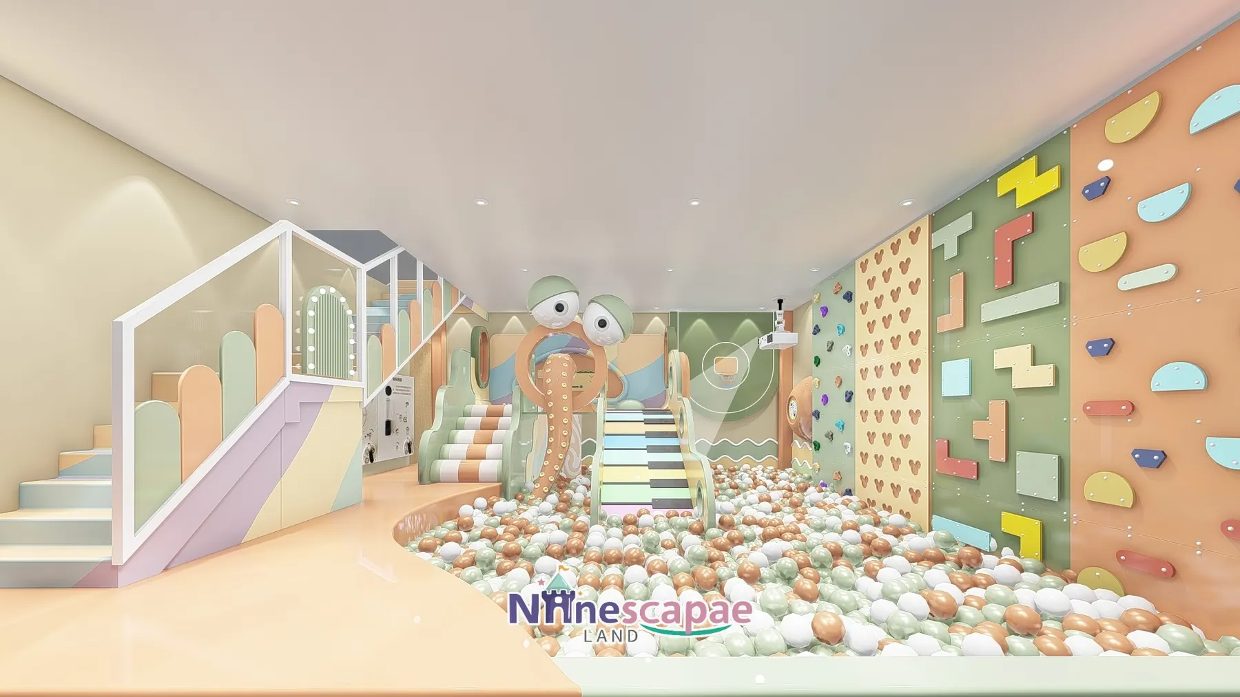 China (Gansu) - Ball pool panorama with the mezzanine and railings above
