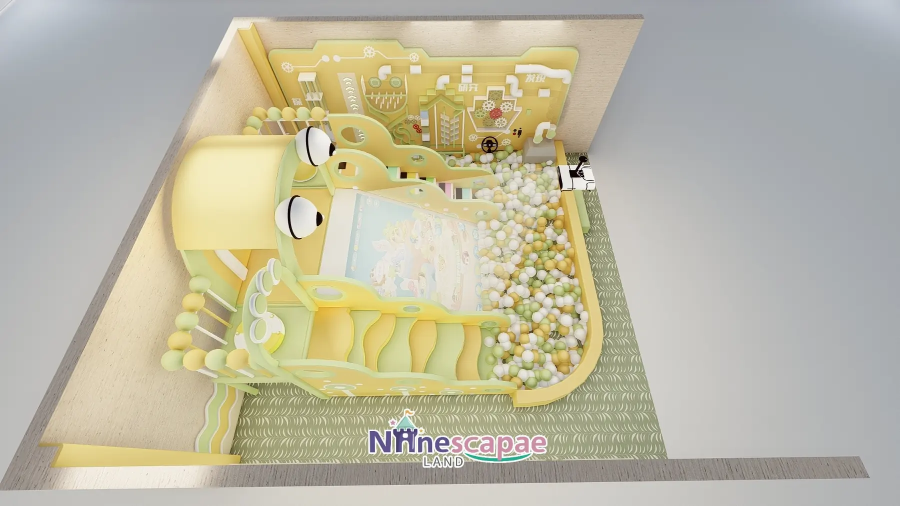 China (Gansu) - Science study - reverse axonometric showing the slide back and exploration wall