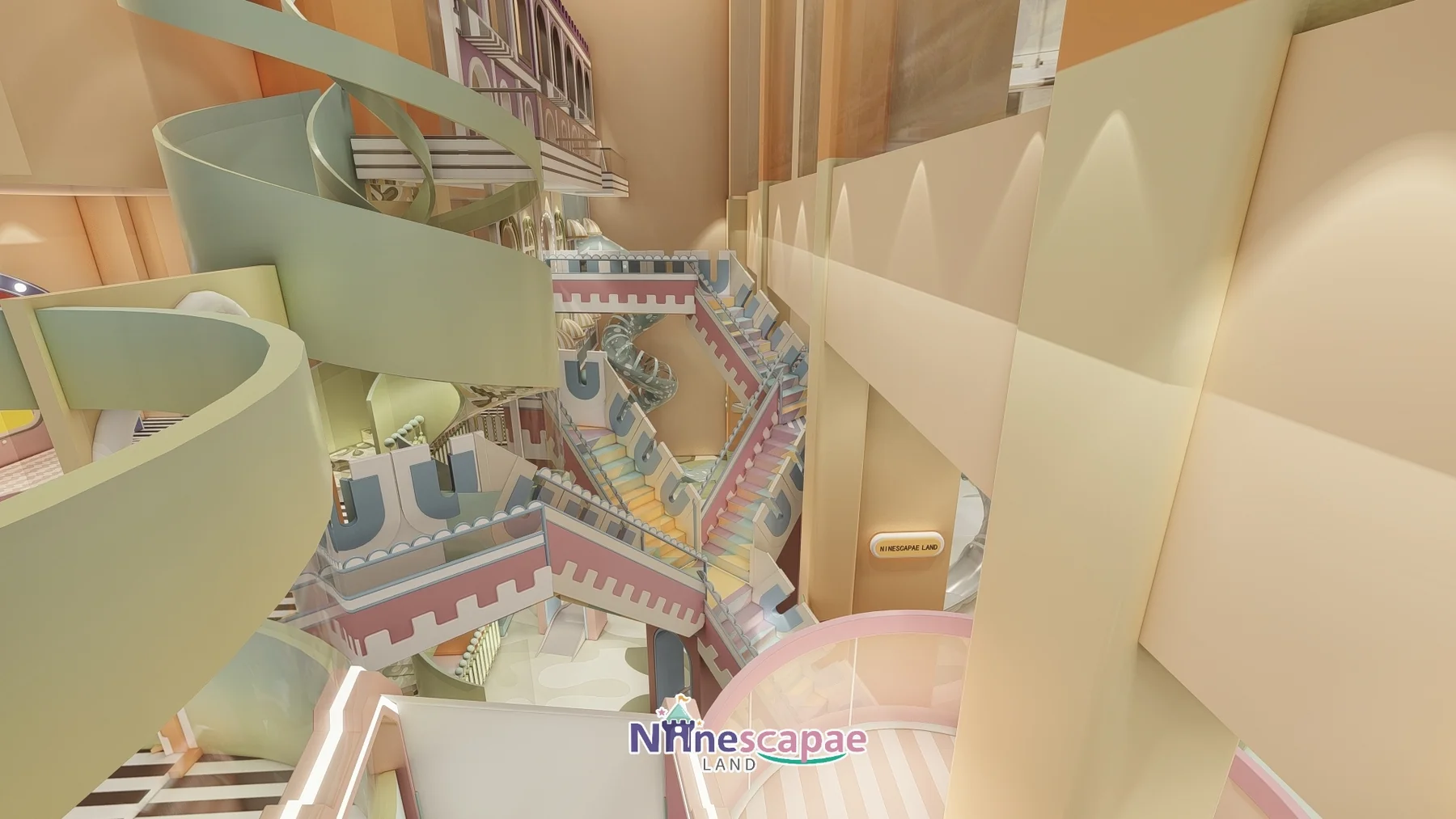 China (Ningbo) - Top view of the spiral slide, twin slides and castle staircase