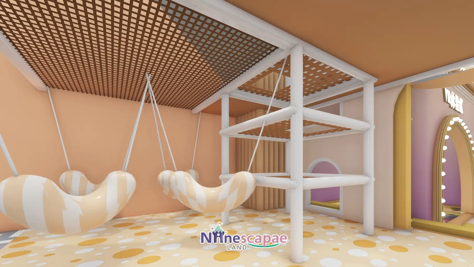 420㎡ Indoor Playground in Ningbo, China indoor playground Ningbo 10 China (Ningbo) - Swing and rope-net cage frame with banana bag swings
