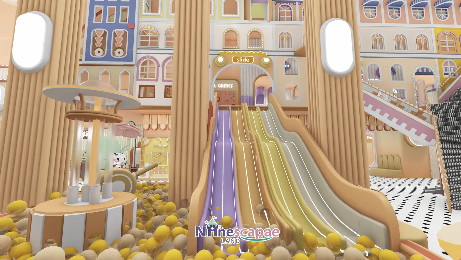 420㎡ Indoor Playground in Ningbo, China indoor playground Ningbo 2 China (Ningbo) - Three wide slides landing in the yellow-white ball pool