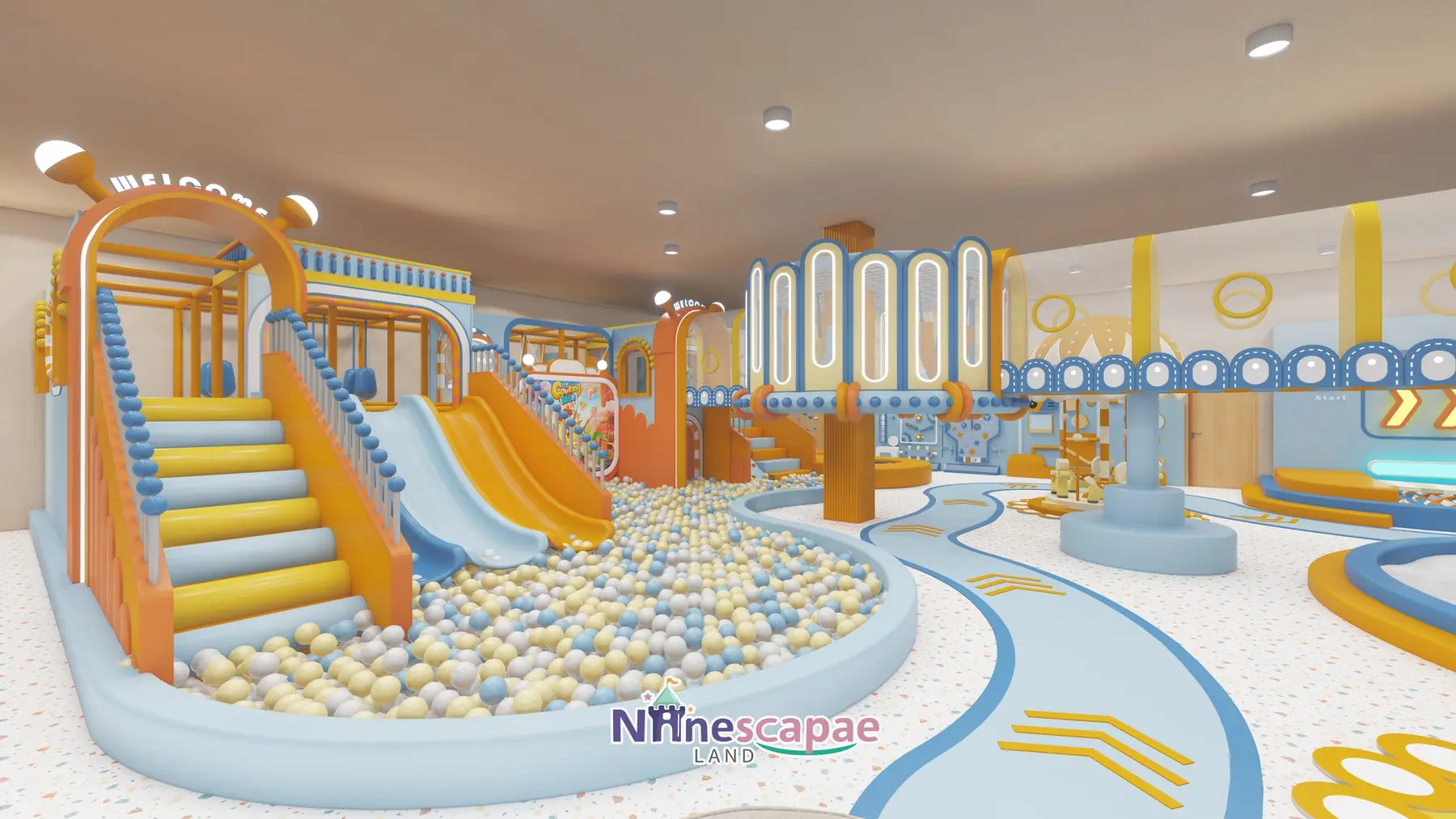 the USA - Welcome arch and main slide ball-pool complex