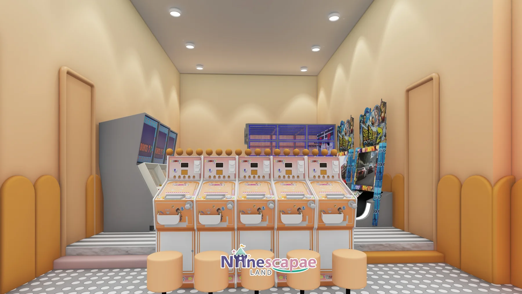 Romania - Arcade room with orange claw machines