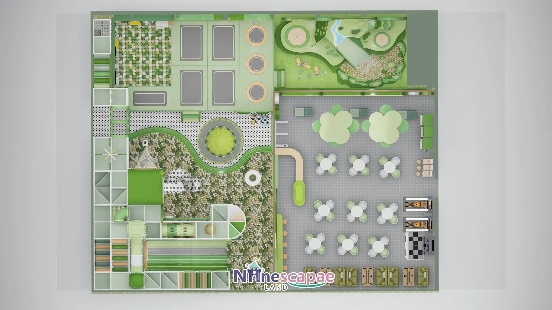 500㎡ Indoor Playground Project in Serbia indoor playground Serbia 13 Serbia 500sqm indoor playground - top-view floor plan with play and dining halves