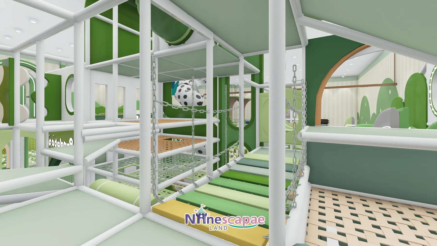 500㎡ Indoor Playground Project in Serbia indoor playground Serbia 8 Serbia - Rings, zebra swing and net levels inside the steel frame