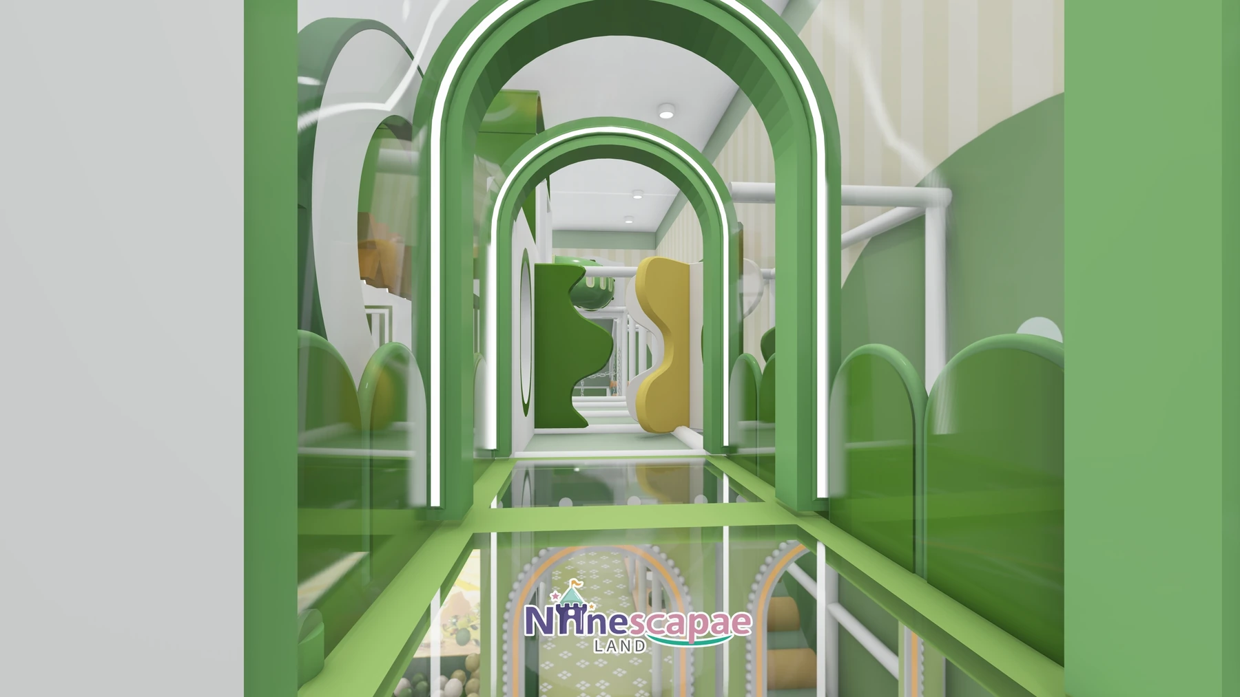 500㎡ Indoor Playground Project in Serbia indoor playground Serbia 9 Serbia - Glass-floor bridge with glowing arches over the ball pool