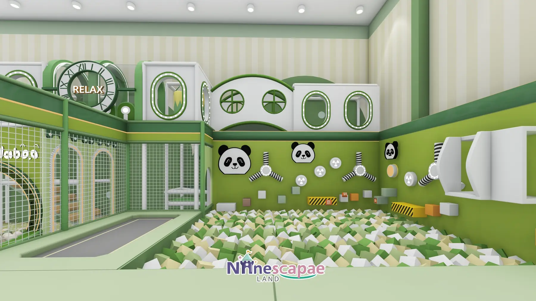 500㎡ Indoor Playground Project in Serbia indoor playground Serbia 6 Serbia - Foam pit with panda wall, fan interactives and RELAX clock