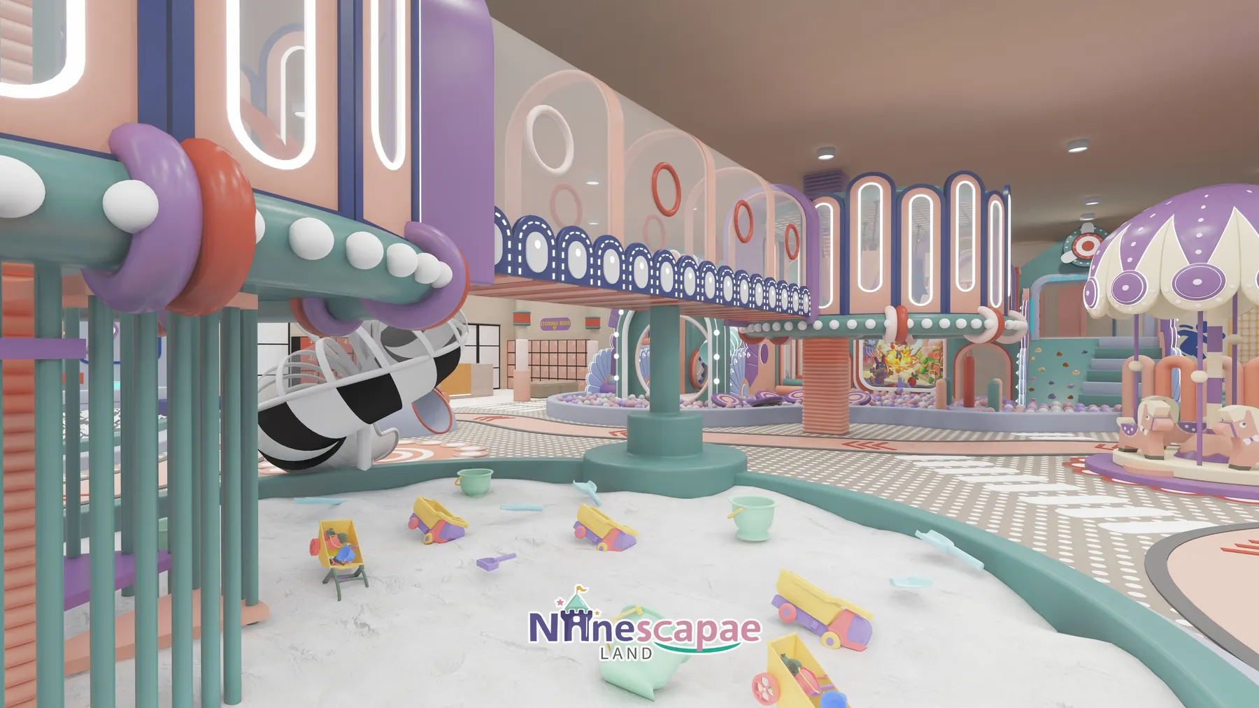 523㎡ Indoor Playground Project in the USA indoor playground USA 3 the USA - Sand pool with the zebra-stripe spiral slide landing beside it