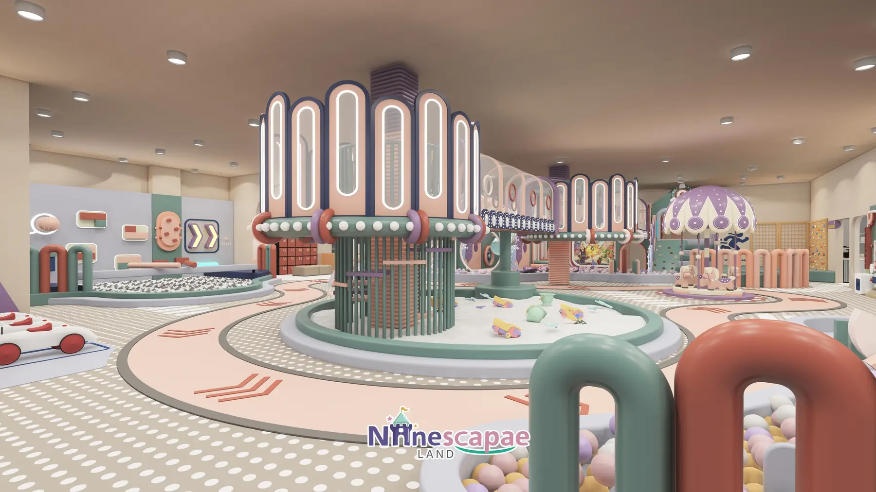 523㎡ Indoor Playground Project in the USA indoor playground USA 10 the USA - Central carousel-roof tower over the ball pool and slides