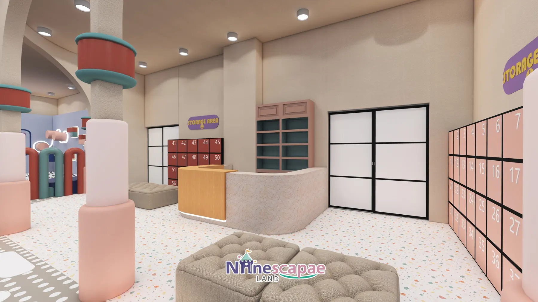 523㎡ Indoor Playground Project in the USA indoor playground USA 9 the USA - Reception desk and numbered STORAGE AREA lockers