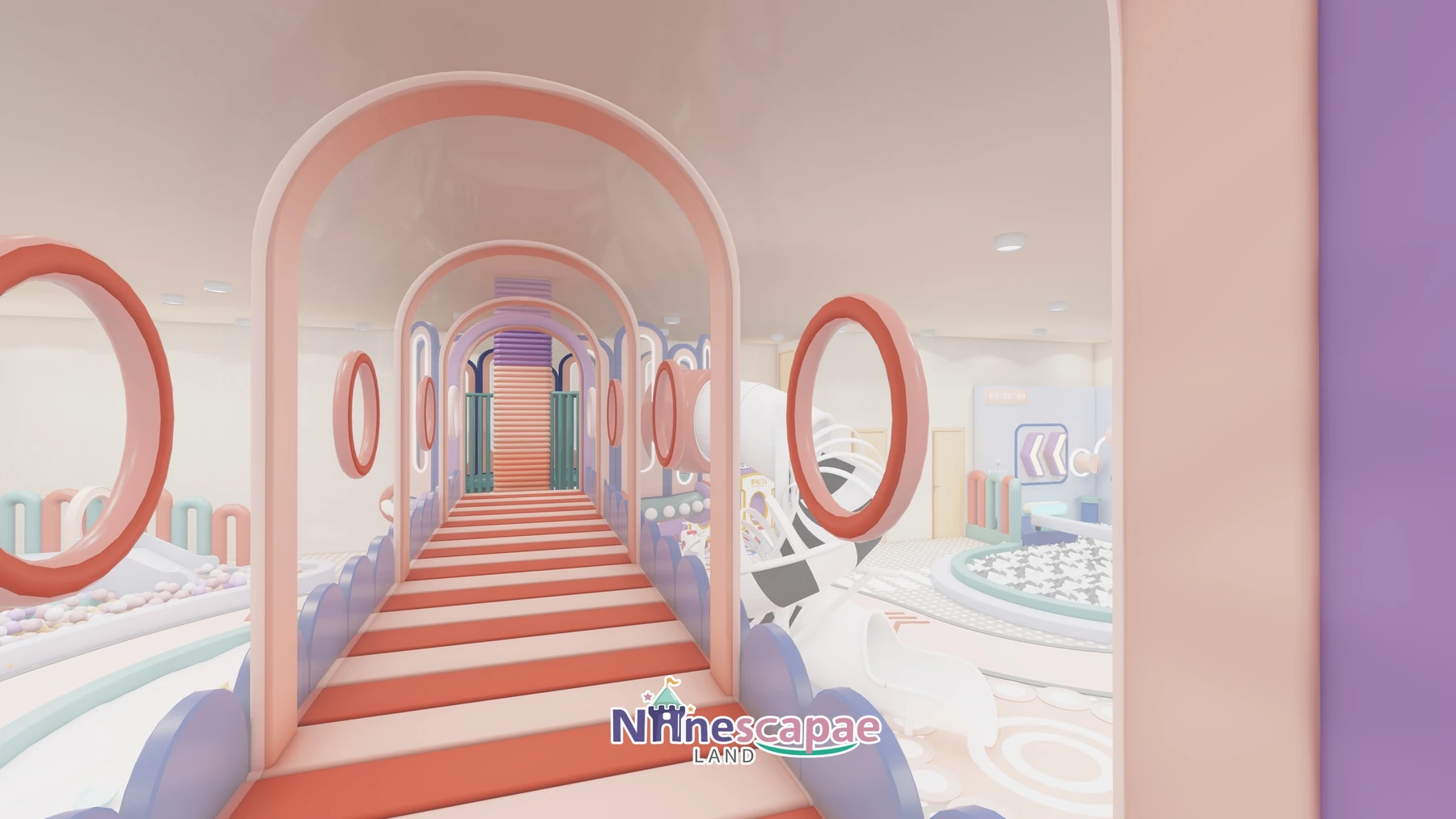523㎡ Indoor Playground Project in the USA indoor playground USA 6 the USA - Pink-striped corridor bridge between the two towers