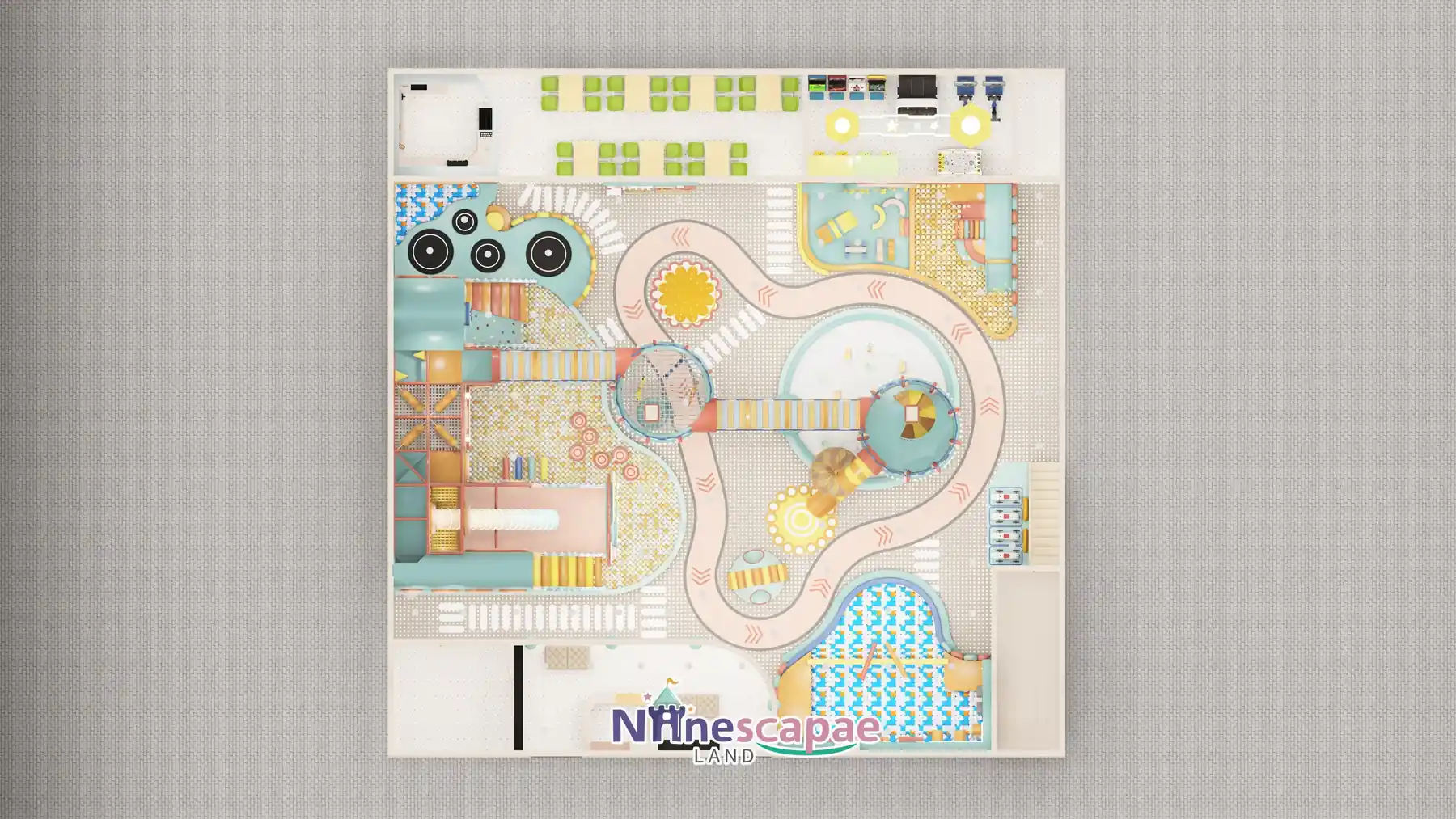 523㎡ Indoor Playground Project in the USA indoor playground USA 13 USA 523sqm indoor playground - top-view floor plan with ring road and zoning