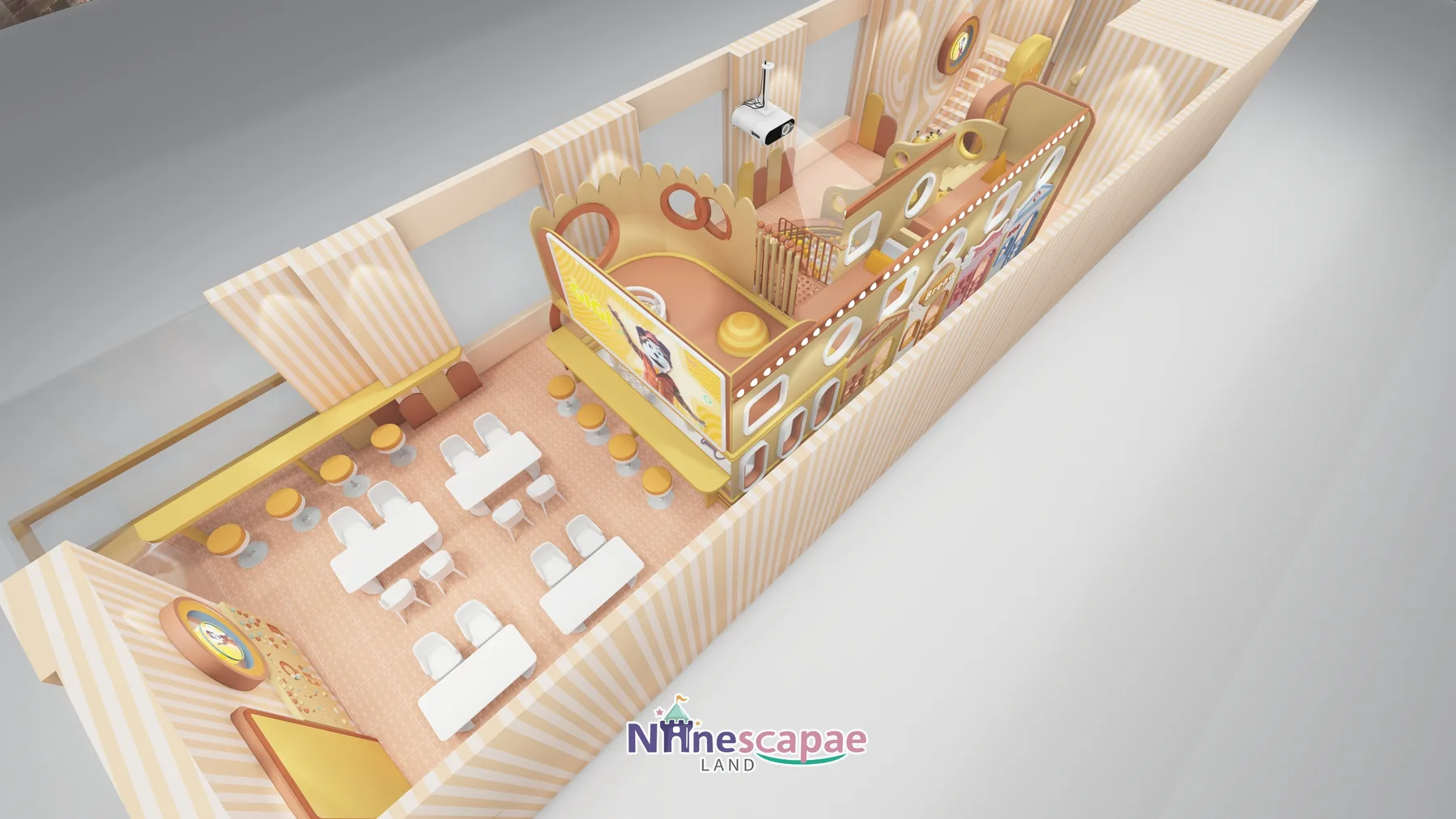 Malta 74sqm indoor soft play area - overall view of the little-town-street layout