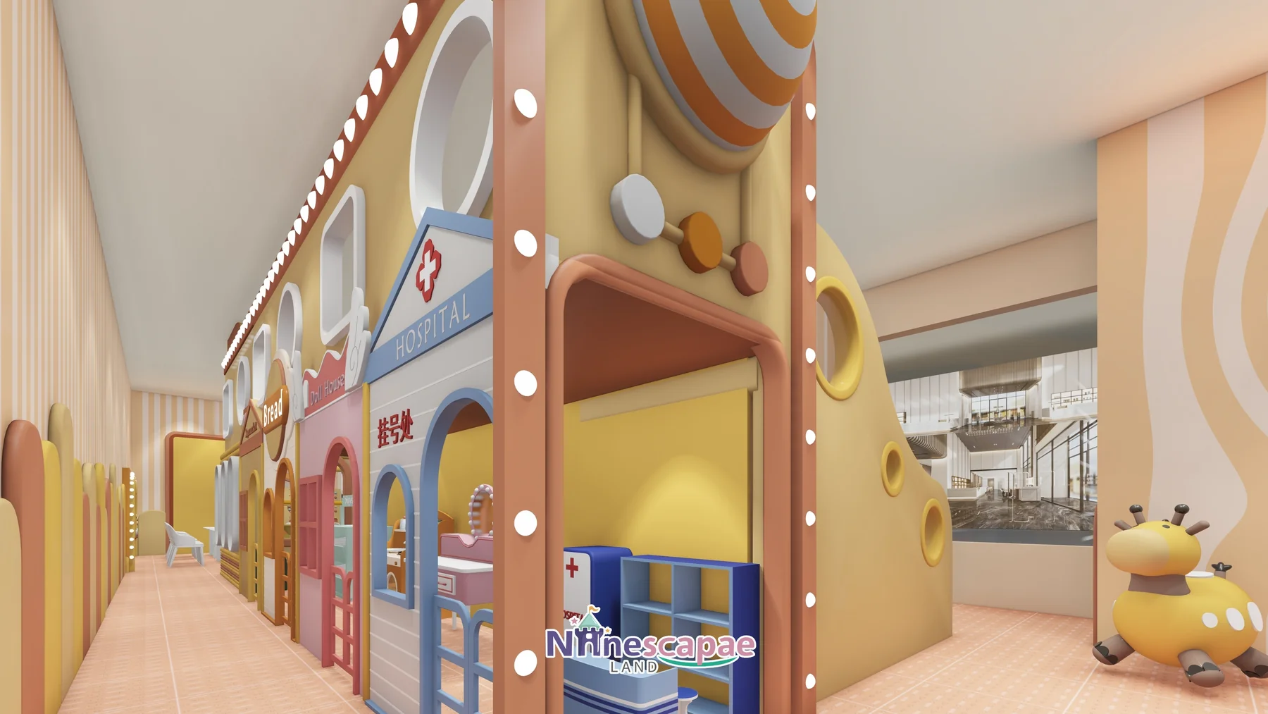 Malta 74sqm indoor playground - Role-play street panorama