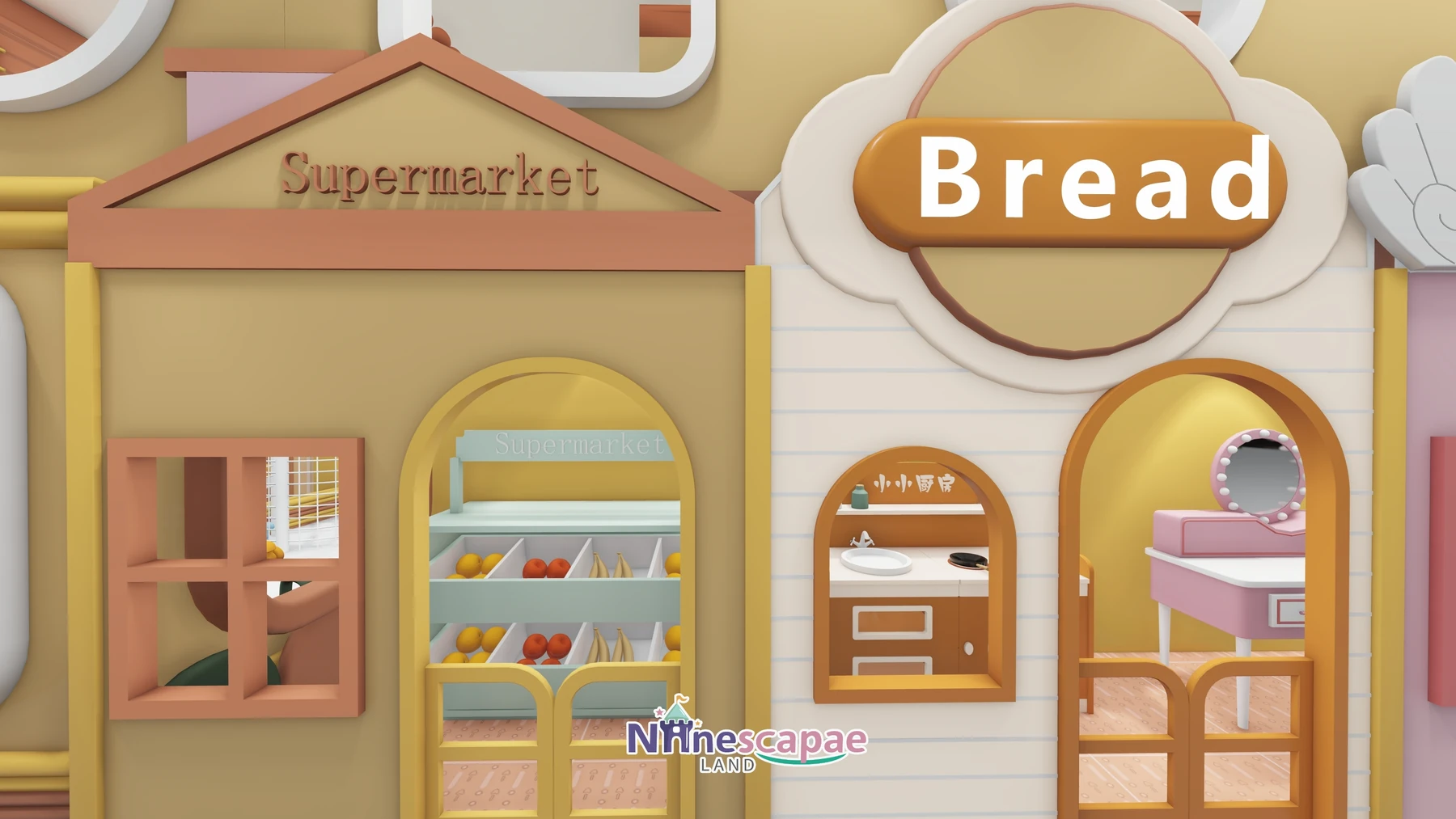Malta 74sqm indoor playground - Supermarket and Bakery role-play facades