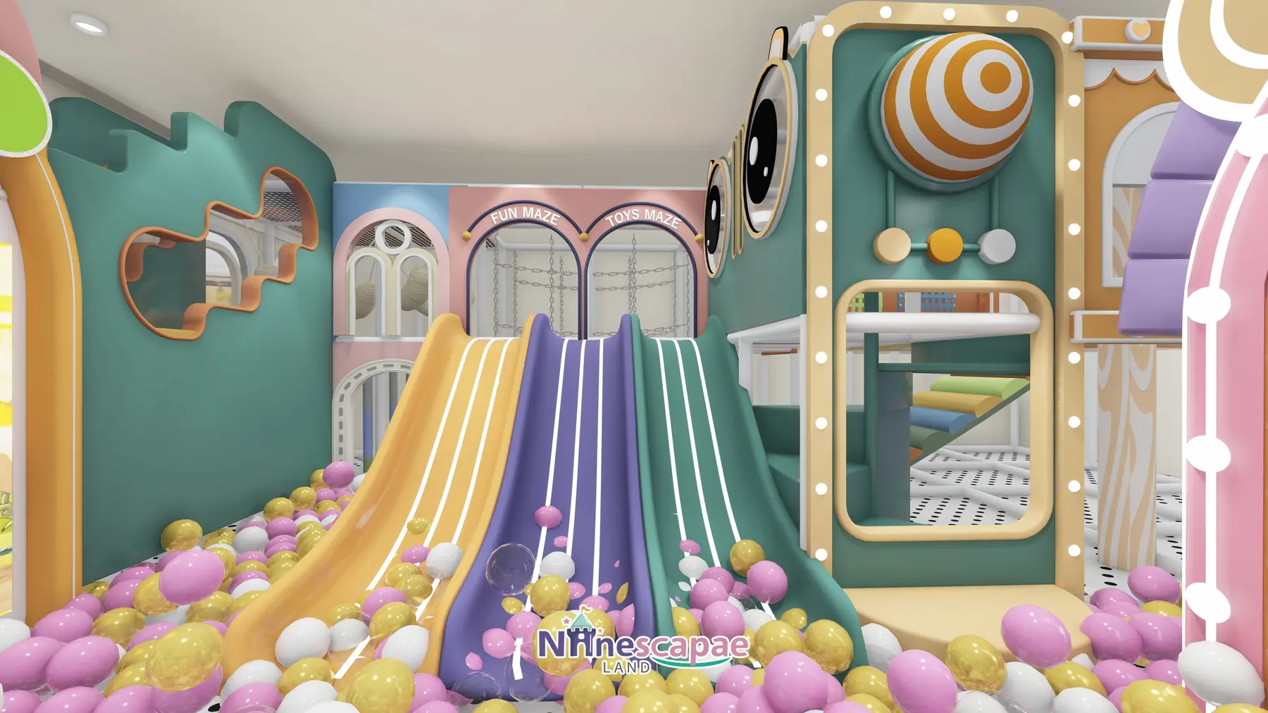 790㎡ Indoor Playground Project in Moldova indoor playground Moldova 4 Moldova - Purple trumpet spiral slide into the ball pool